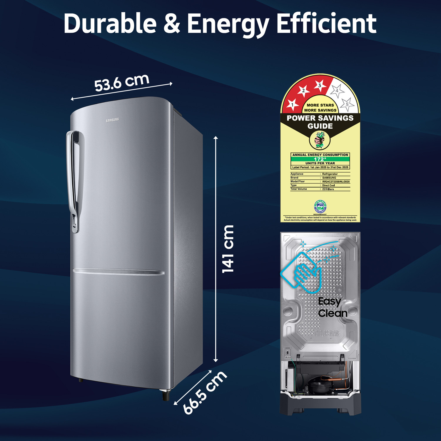 Image of Samsung 223 L Direct Cool Single Door 3 Star Refrigerator with Digital Inverter