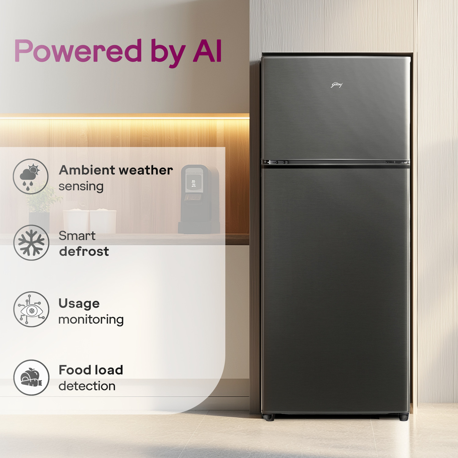 Image of Godrej 272 L Frost Free Double Door 2 Star Refrigerator with AI Powered 4-in-1 Freezer Convertible 30 Days Farm Freshness 95%+ Food Surface Disinfection