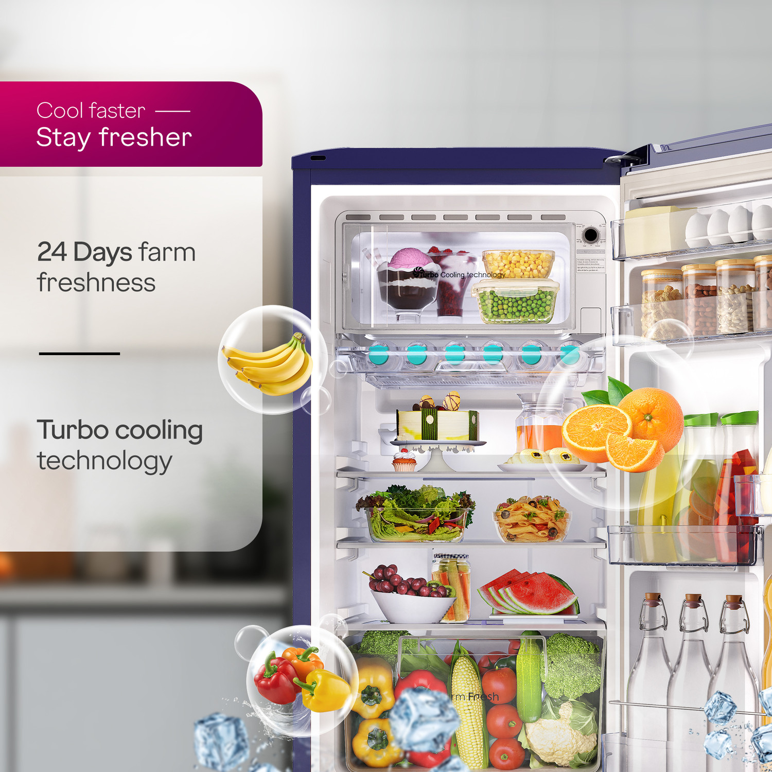 Image of Godrej 183 L Direct Cool Single Door 2 Star Refrigerator with 24 Days Farm Freshness 20L Jumbo Vegetable Tray Toughened Glass Shelves 2.5L Bottle Space