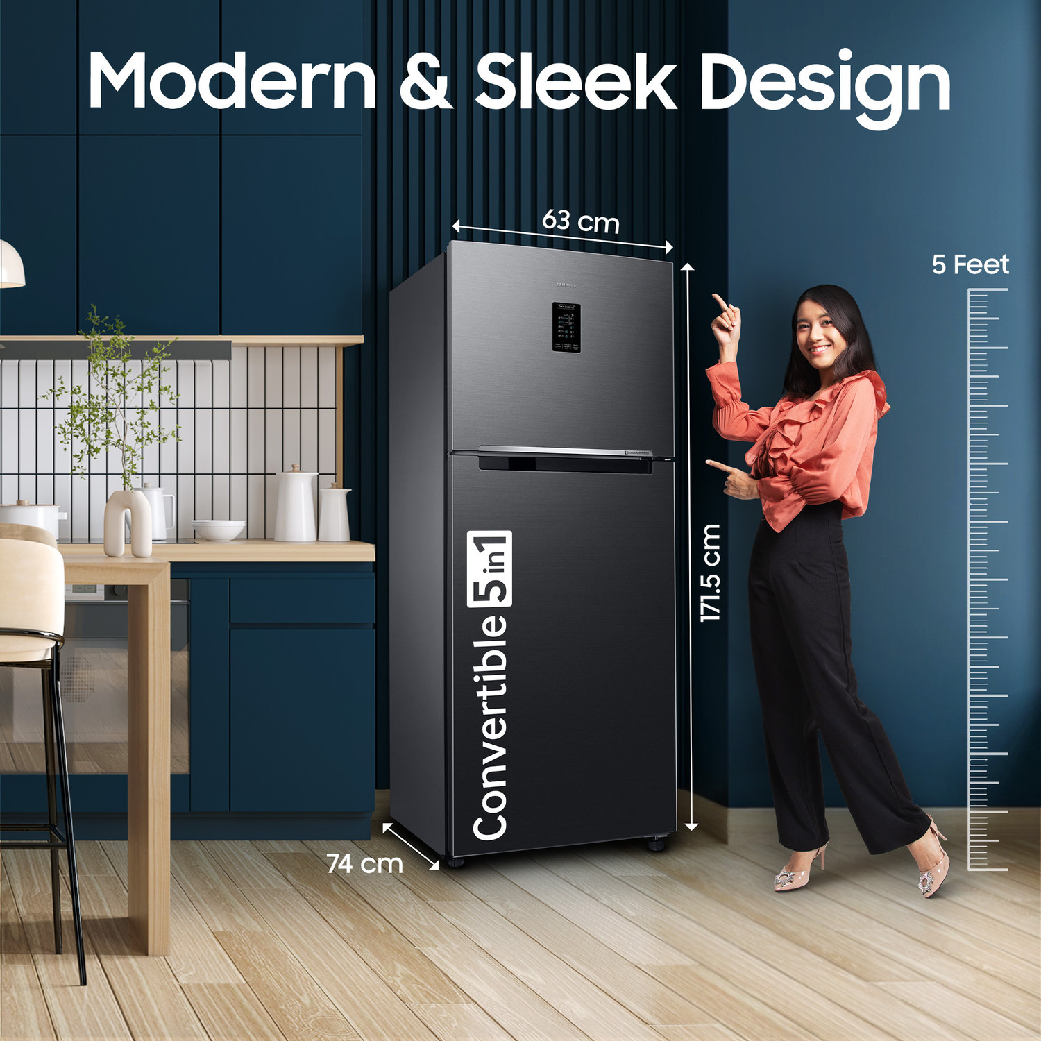 Image of Samsung 301 L Frost Free Double Door 2 Star Refrigerator with Convertible 5-in-1, Digital Inverter, Digital Display, 2026 Model