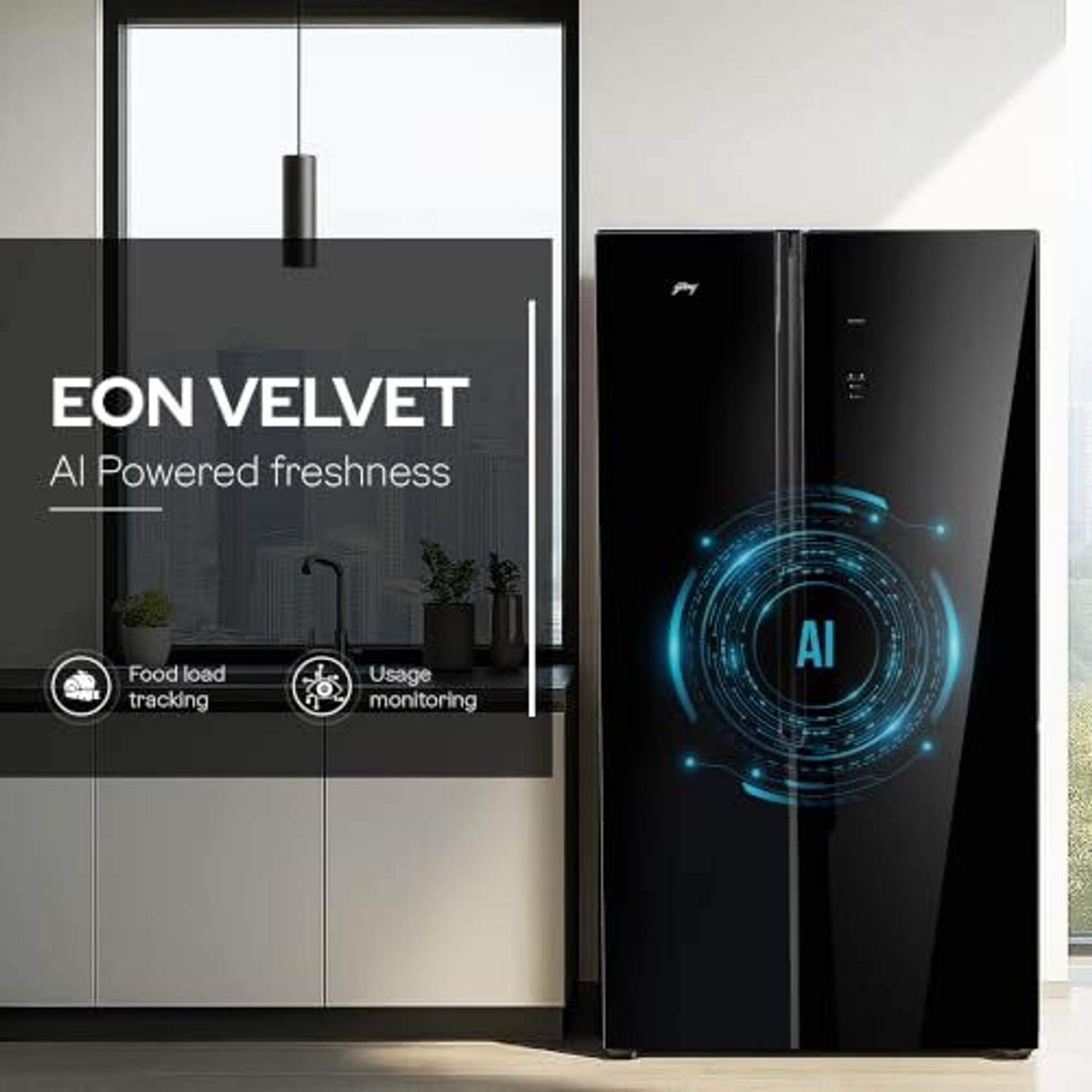 Image of Godrej 540 L Frost Free Side by Side 3 Star Refrigerator with AI Powered 4 Intelligent Modes Advanced Contol Panels Toughened Glass Door