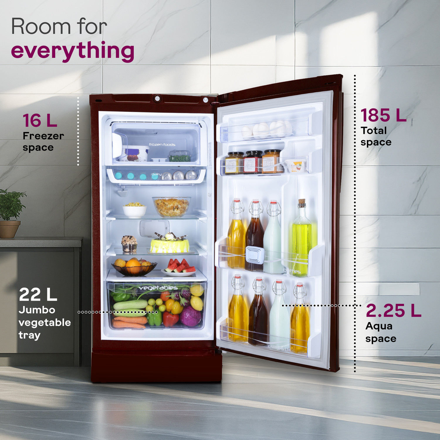 Image of Godrej 185 L Direct Cool Single Door 5 Star Refrigerator with 22L Jumbo Vegetable Tray Advanced Inverter Technology 2.5L Bottle Space