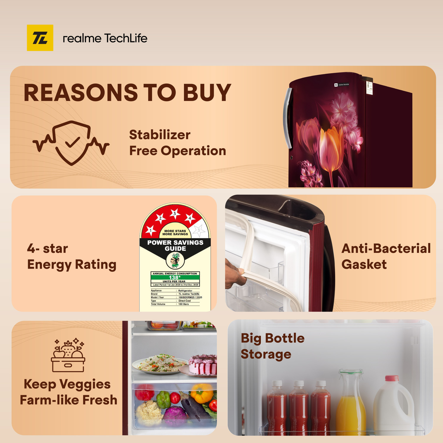 Image of realme TechLife 180 L Direct Cool Single Door 4 Star Refrigerator