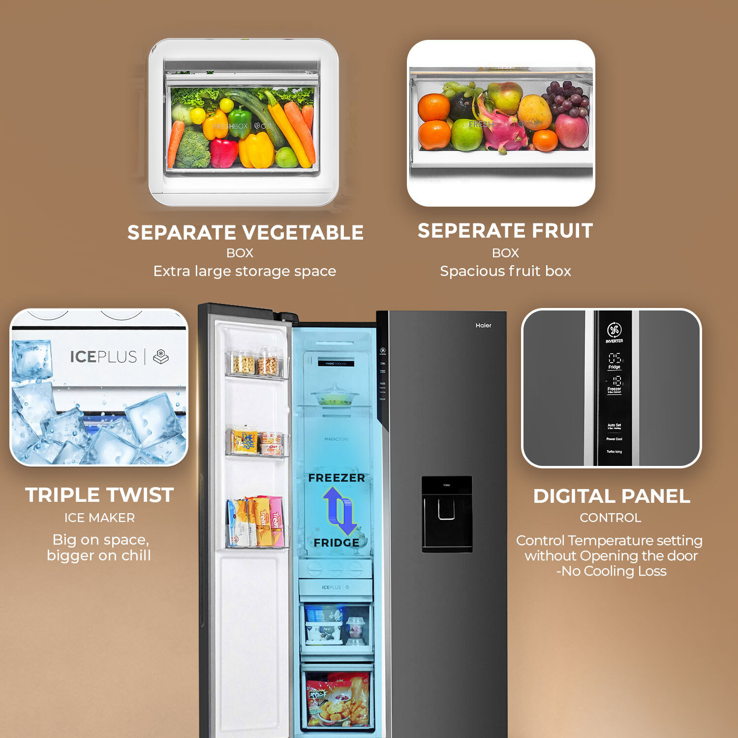 Image of Haier 596 L Frost Free Side by Side 3 Star Refrigerator with Expert Inverter Smart Sense AI enabled 2-Door , 3 Star , (Magic Convertible, In-built Water Dispenser, 2026 Model)