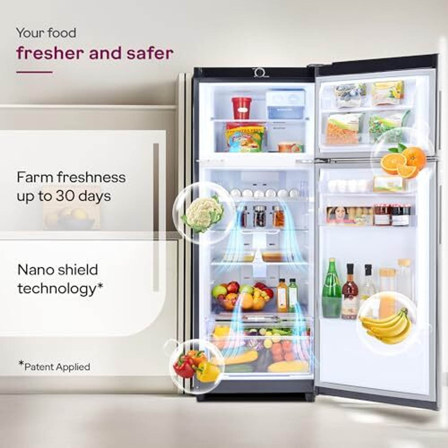 Image of Godrej 244 L Frost Free Double Door 3 Star Refrigerator with AI Powered 6-in-1 Freezer Convertible 30 Days Farm Freshness 95%+ Food Surface Disinfection
