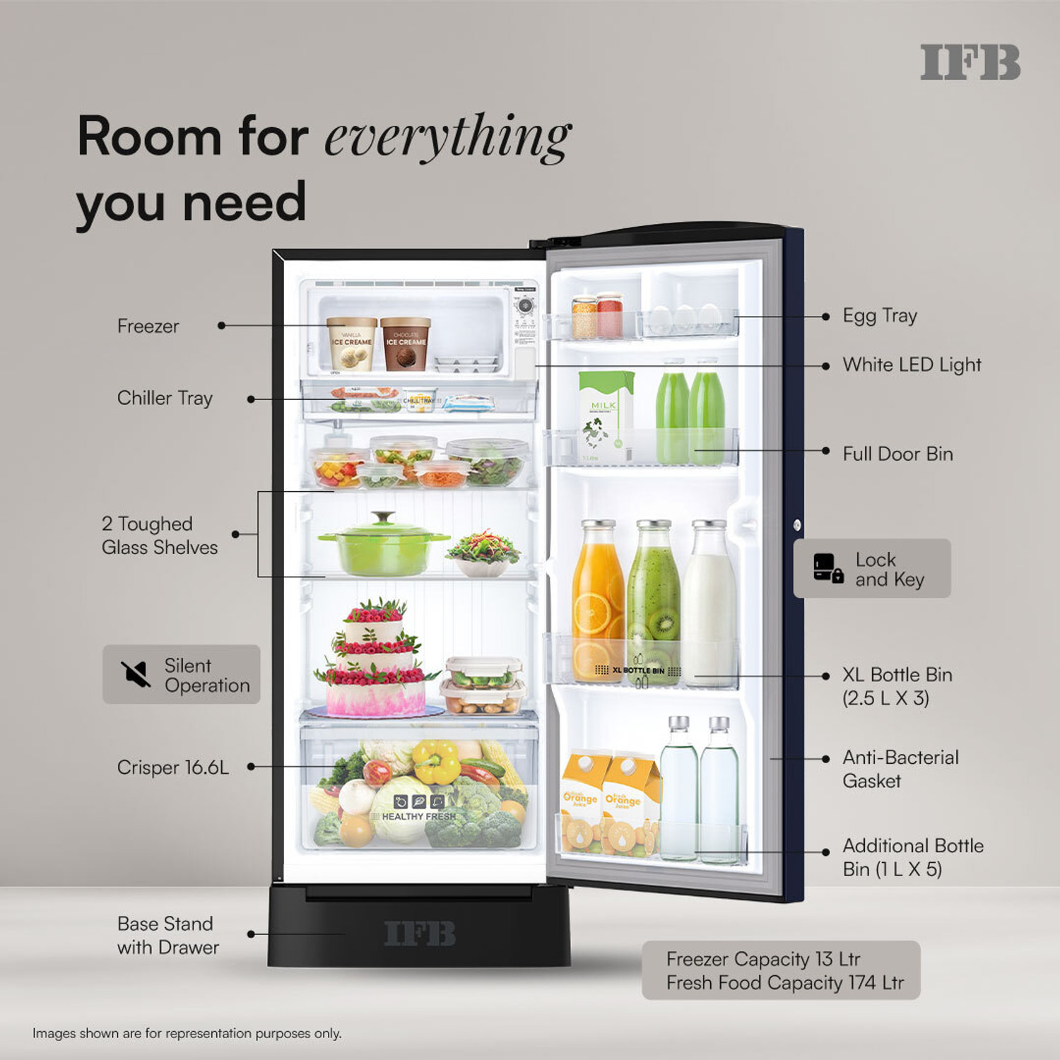 Image of IFB 187 L Direct Cool Single Door 5 Star Refrigerator with Base Drawer with 30 Hrs Cooling Retention, Big Vegetable Box with Humidity Controller (25 Days Fresh), XL Bottle Bin, Advanced Inverter Compressor & 4 Year Super Warranty