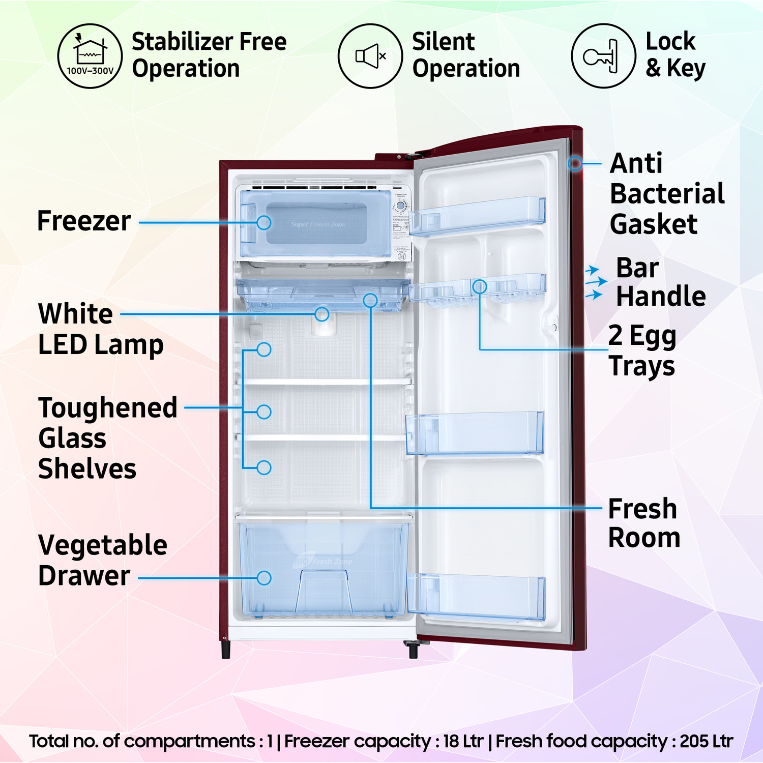 Image of Samsung 223 L Direct Cool Single Door 3 Star Refrigerator with Digital Inverter, Single Touch Defrost, 2026 Model