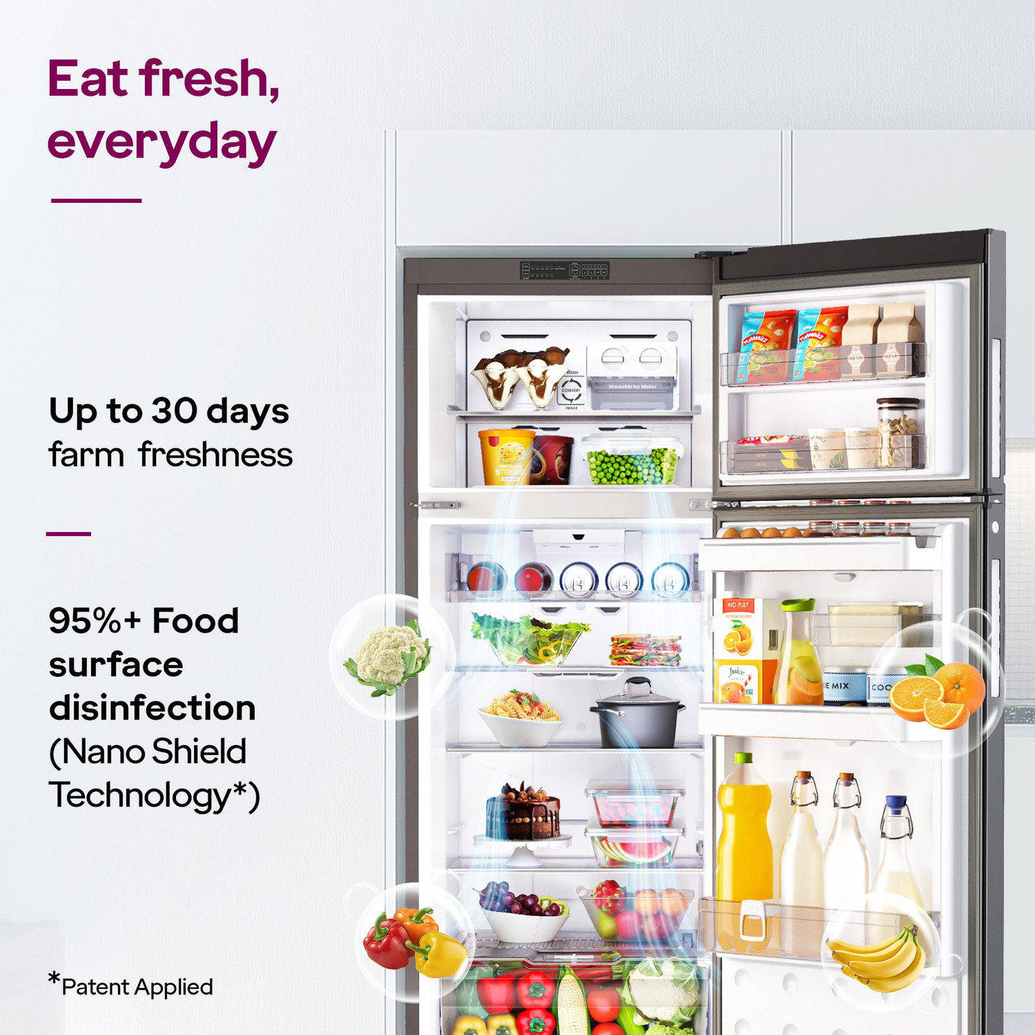 Image of Godrej 330 L Frost Free Double Door 2 Star Refrigerator with AI Powered 4-in-1 Freezer Convertible 30 Days Farm Freshness 95%+ Food Surface Disinfection