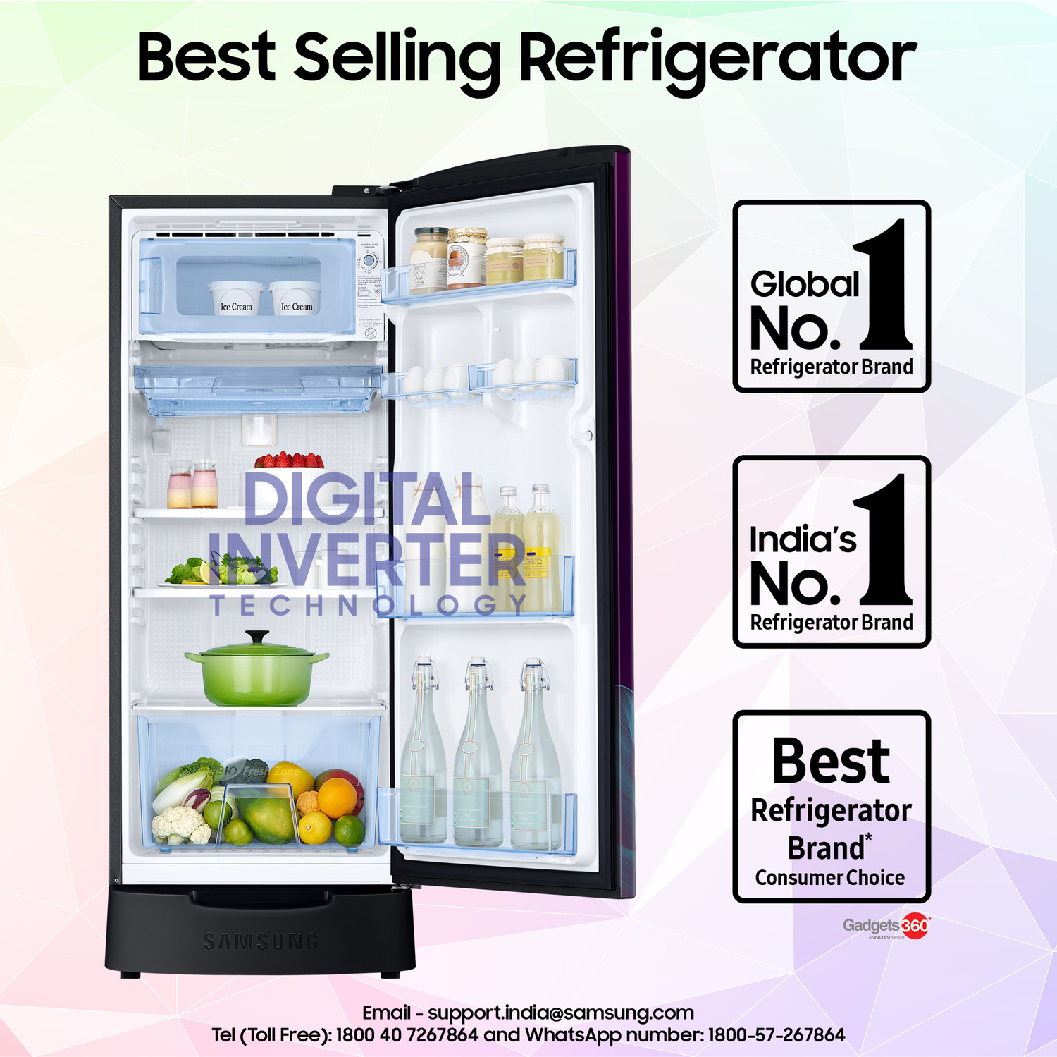 Image of Samsung 183 L Direct Cool Single Door 4 Star Refrigerator with Base Drawer with Digital Inverter, Single Touch Defrost, 2026 Model
