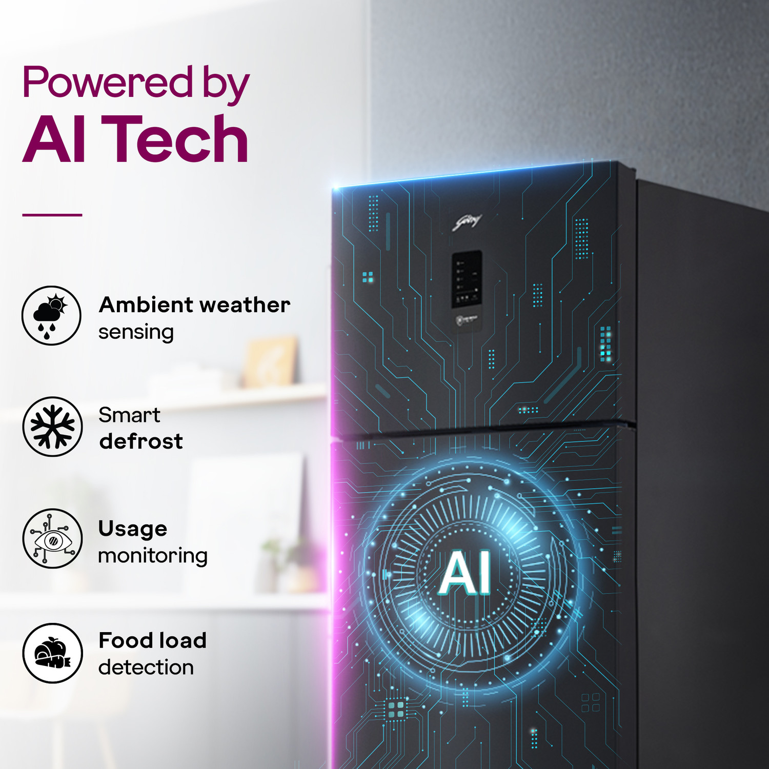 Image of Godrej 436 L Frost Free Double Door 2 Star Refrigerator with Powered by AI Tech With 6-In-1 Convertible Freezer Modes And 95%+ Food Surface Disinfection