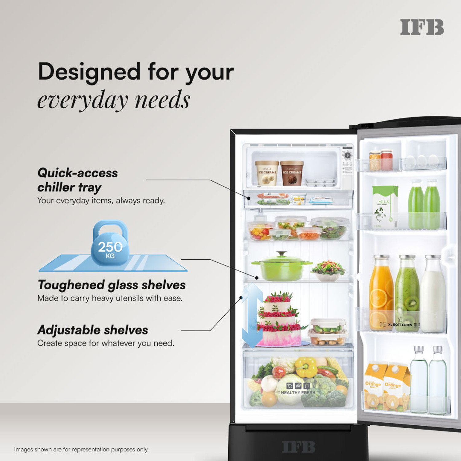 Image of IFB 187 L Direct Cool Single Door 5 Star Refrigerator with Base Drawer with 30 Hrs Cooling Retention, Big Vegetable Box with Humidity Controller (25 Days Fresh), XL Bottle Bin, Advanced Inverter Compressor & 4 Year Super Warranty