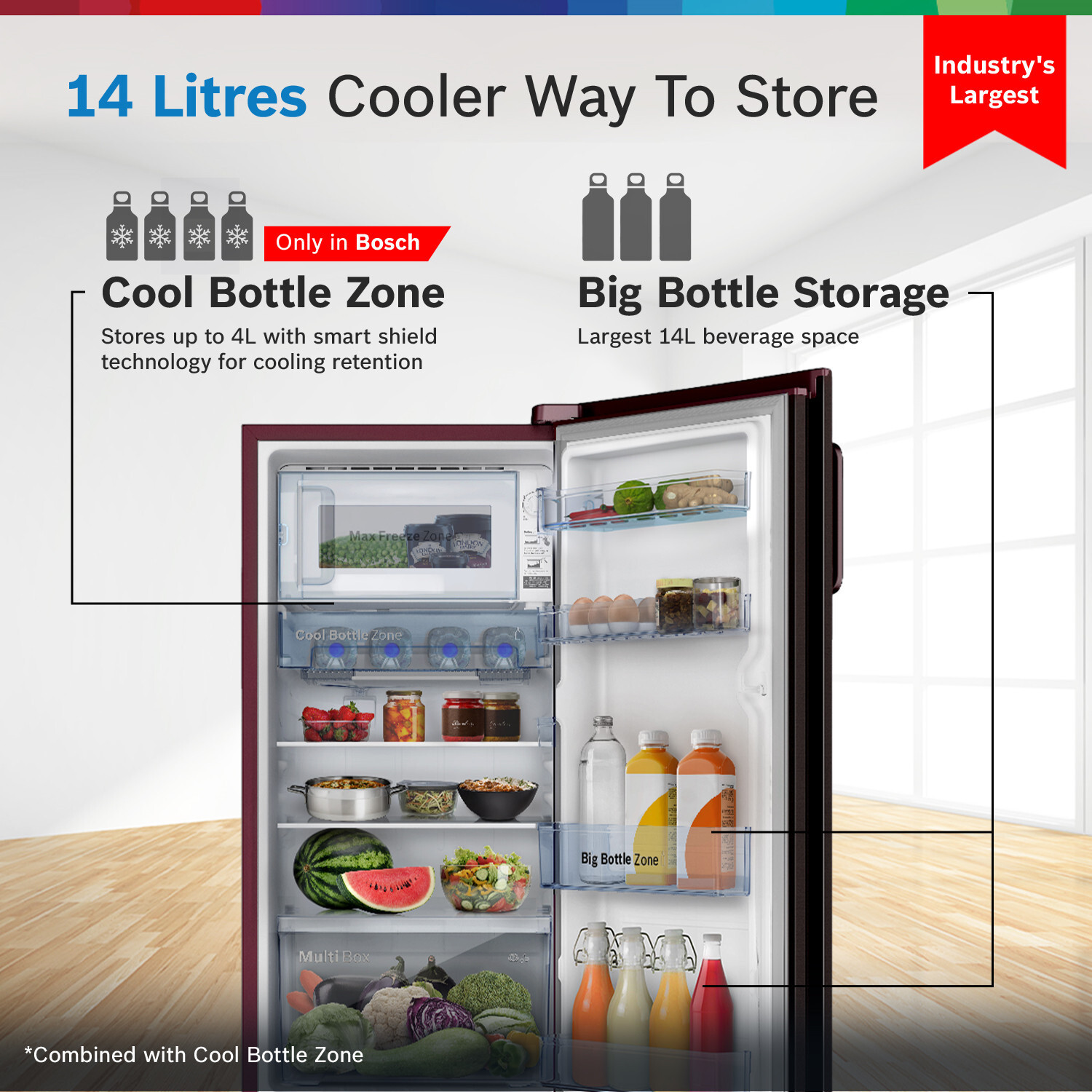 Image of BOSCH 207 L Direct Cool Single Door 3 Star Refrigerator with Industrys largest vegetable box| Industrys largest Beverage space 18 Hour Cooling Retention during powercut, 2.5x Faster Cooling, Smart inverter compressor