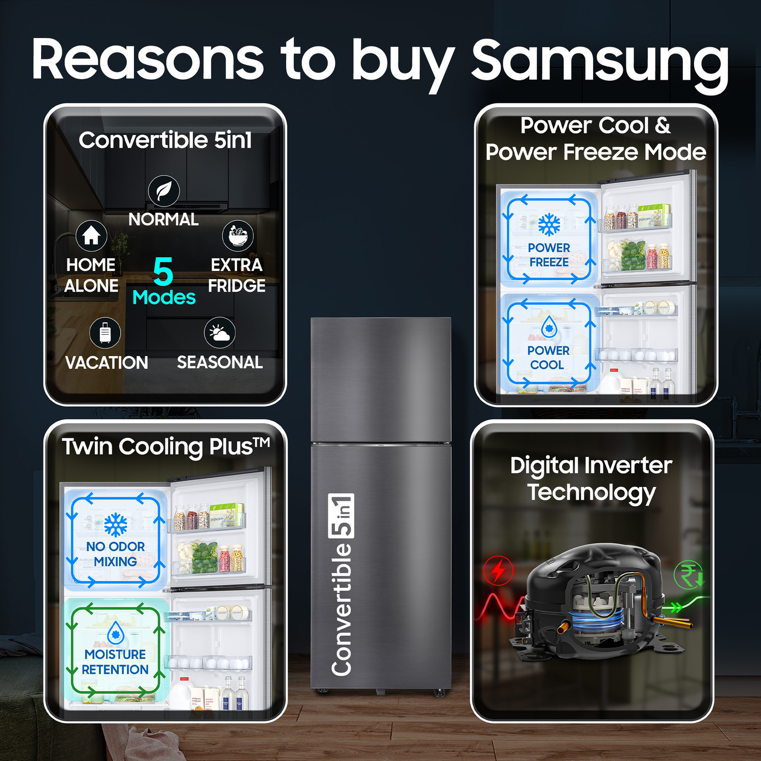 Image of Samsung 396 L Frost Free Double Door 2 Star Refrigerator with Convertible 5-in-1, Digital Inverter, 2026 Model