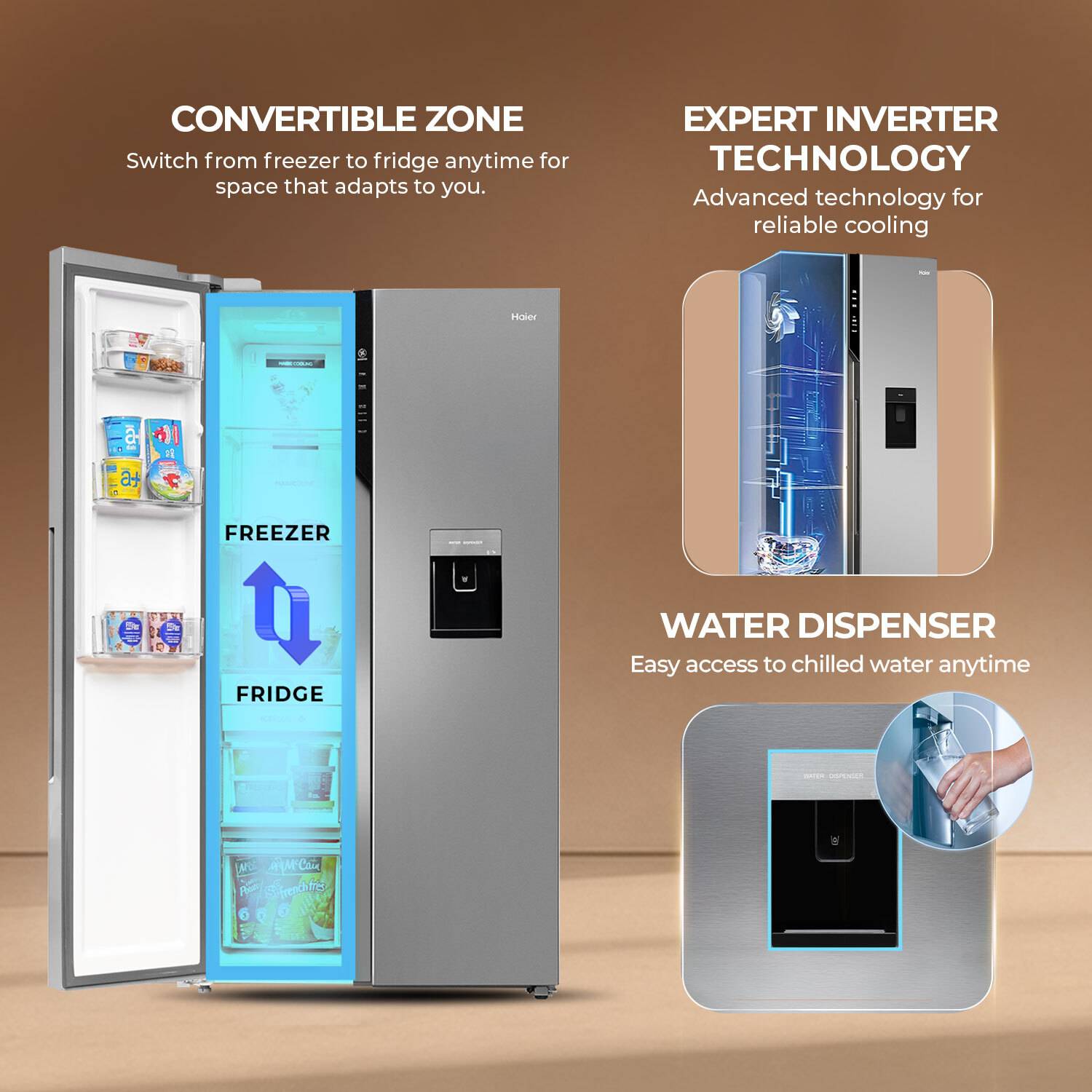 Haier 596 L Side by Side Convertible Refrigerator - Image 2