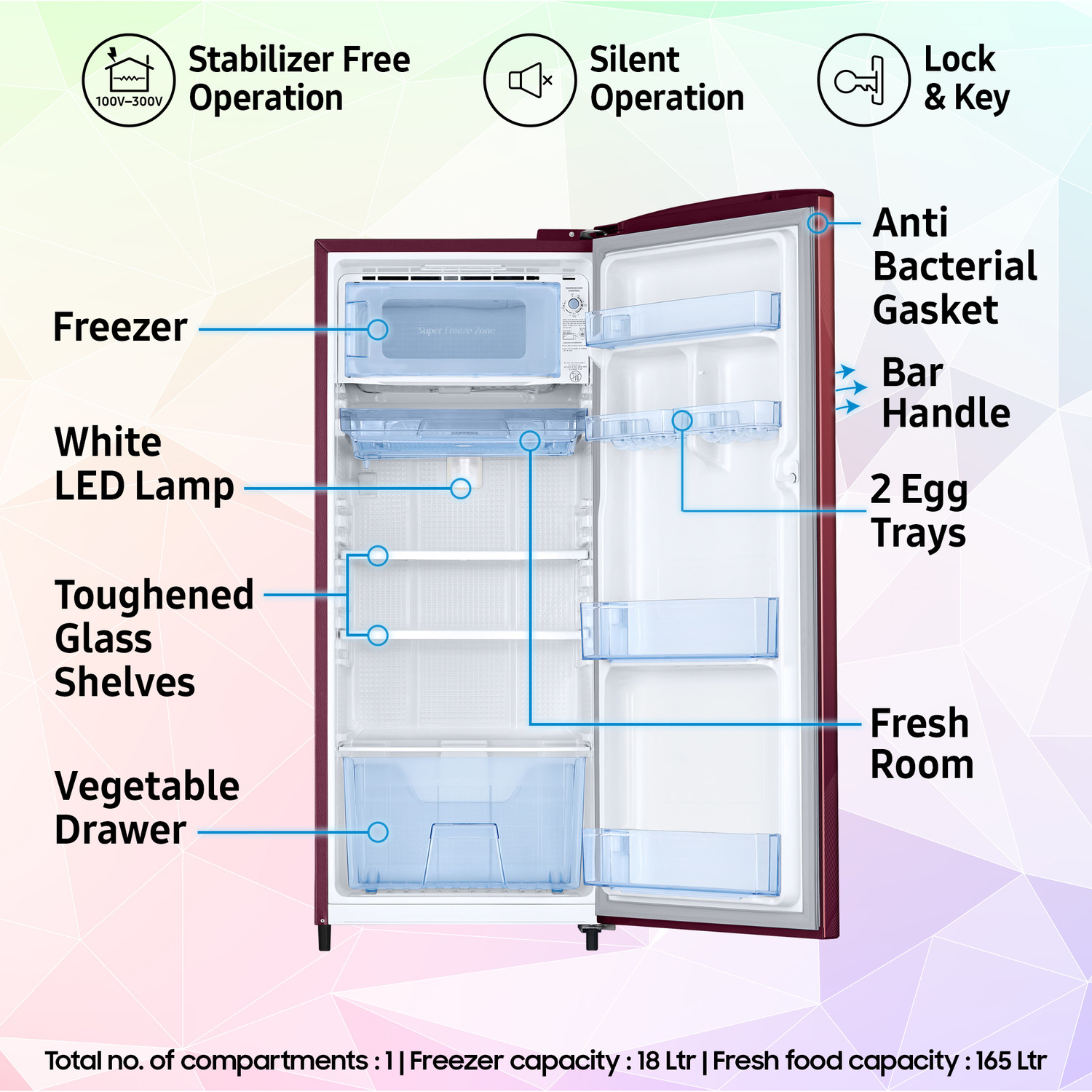 Image of Samsung 183 L Direct Cool Single Door 3 Star Refrigerator with Digital Inverter, Single Touch Defrost, 2026 Model