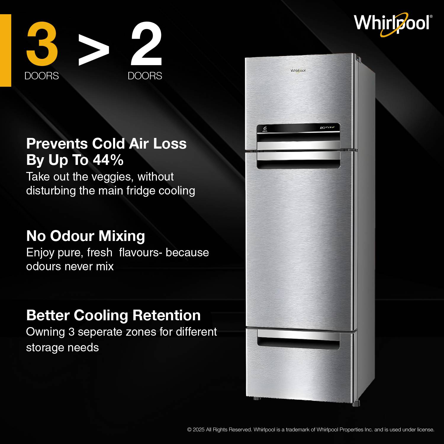 Whirlpool 215 L Frost Free Triple Door Refrigerator - Image 2