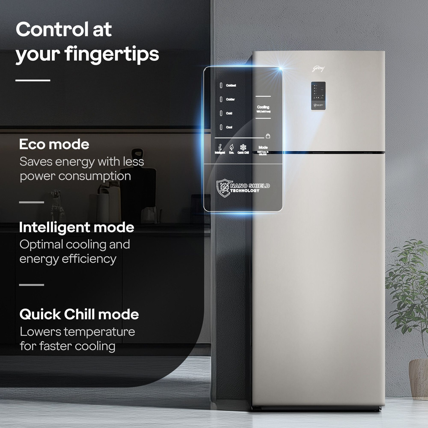 Image of Godrej 472 L Frost Free Double Door 2 Star Refrigerator with AI Tech, Digital Inverter, And 95%+ Food Surface Disinfection