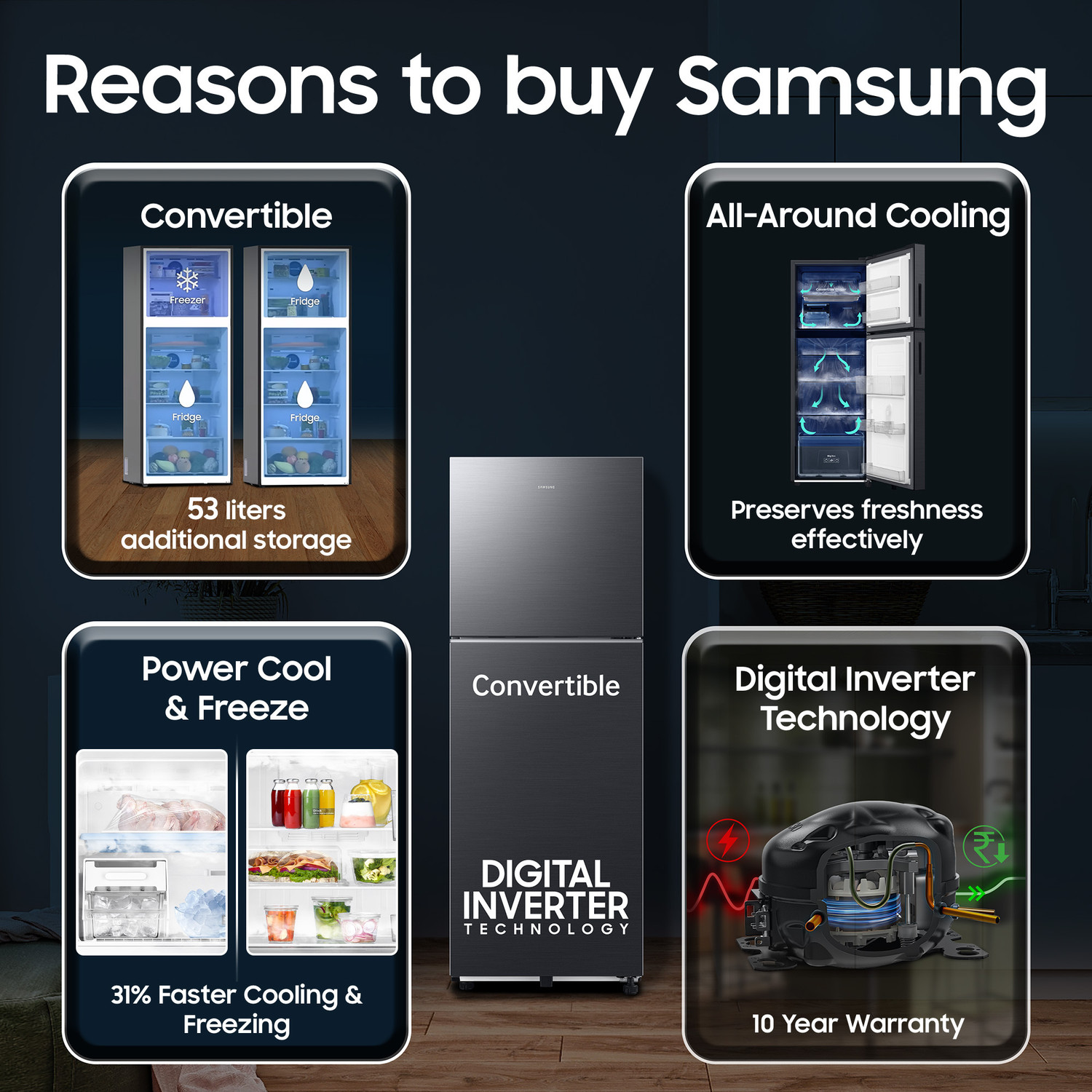 Image of Samsung 236 L Frost Free Double Door 3 Star Refrigerator with Convertible, Digital Inverter, 2026 Model