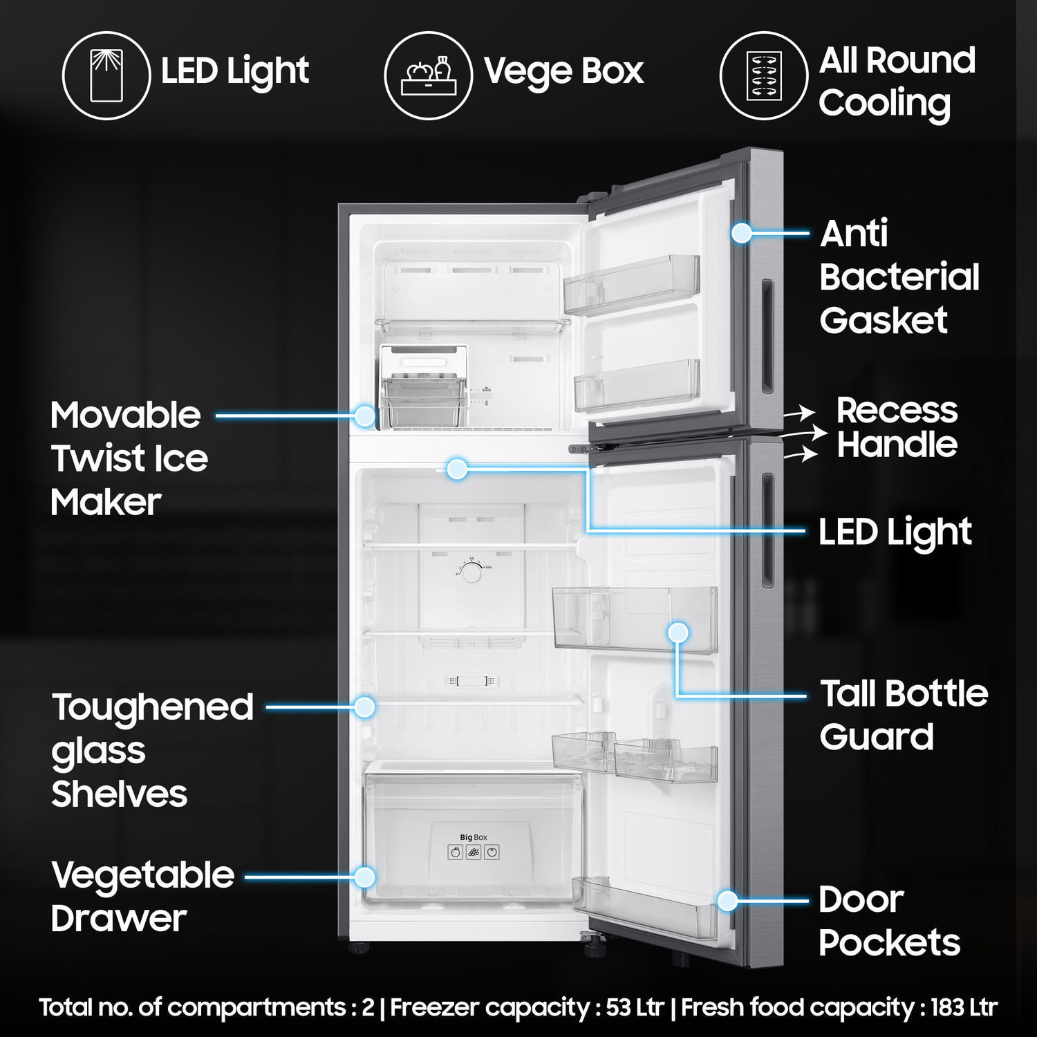 Image of Samsung 236 L Frost Free Double Door 3 Star Refrigerator