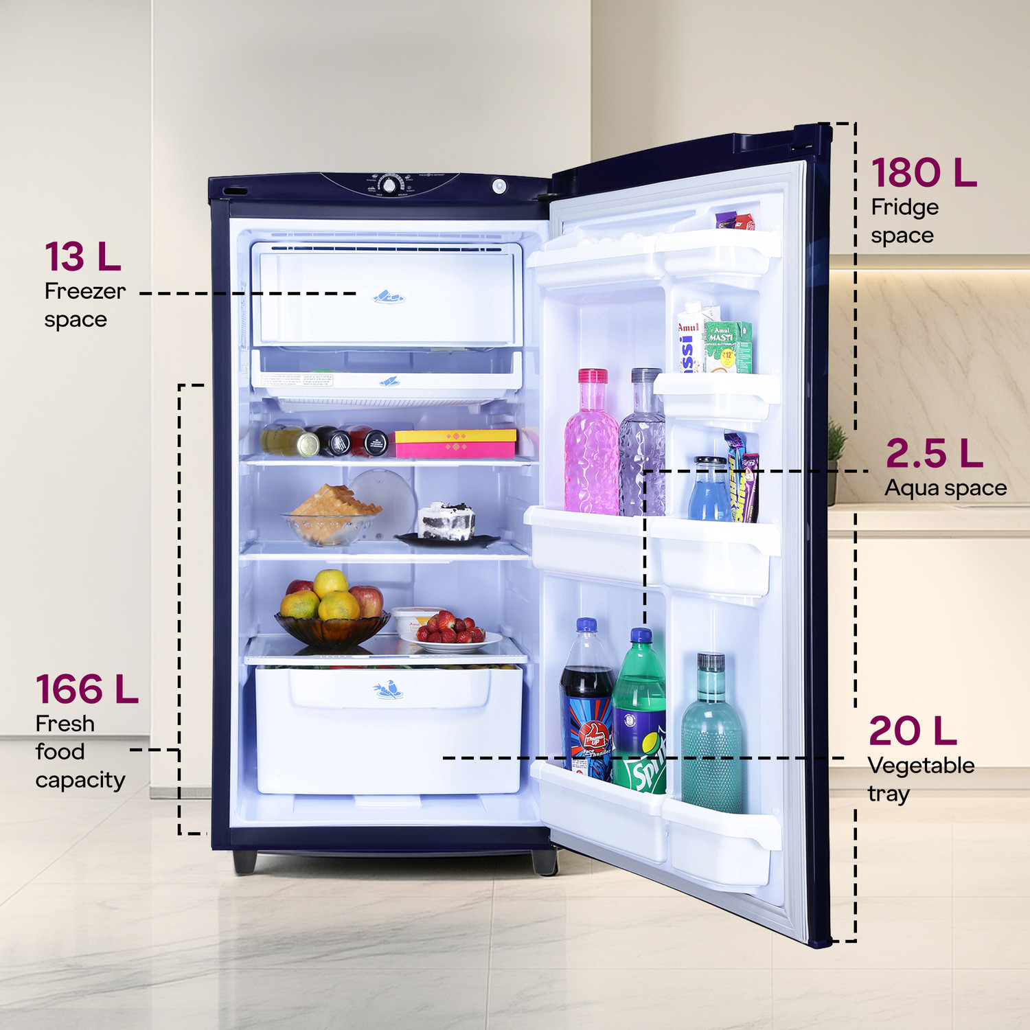 Image of Godrej 180 L Direct Cool Single Door 2 Star Refrigerator with 20L Jumbo Vegetable Tray Advanced Capillary Technology 2.5L Bottle Space