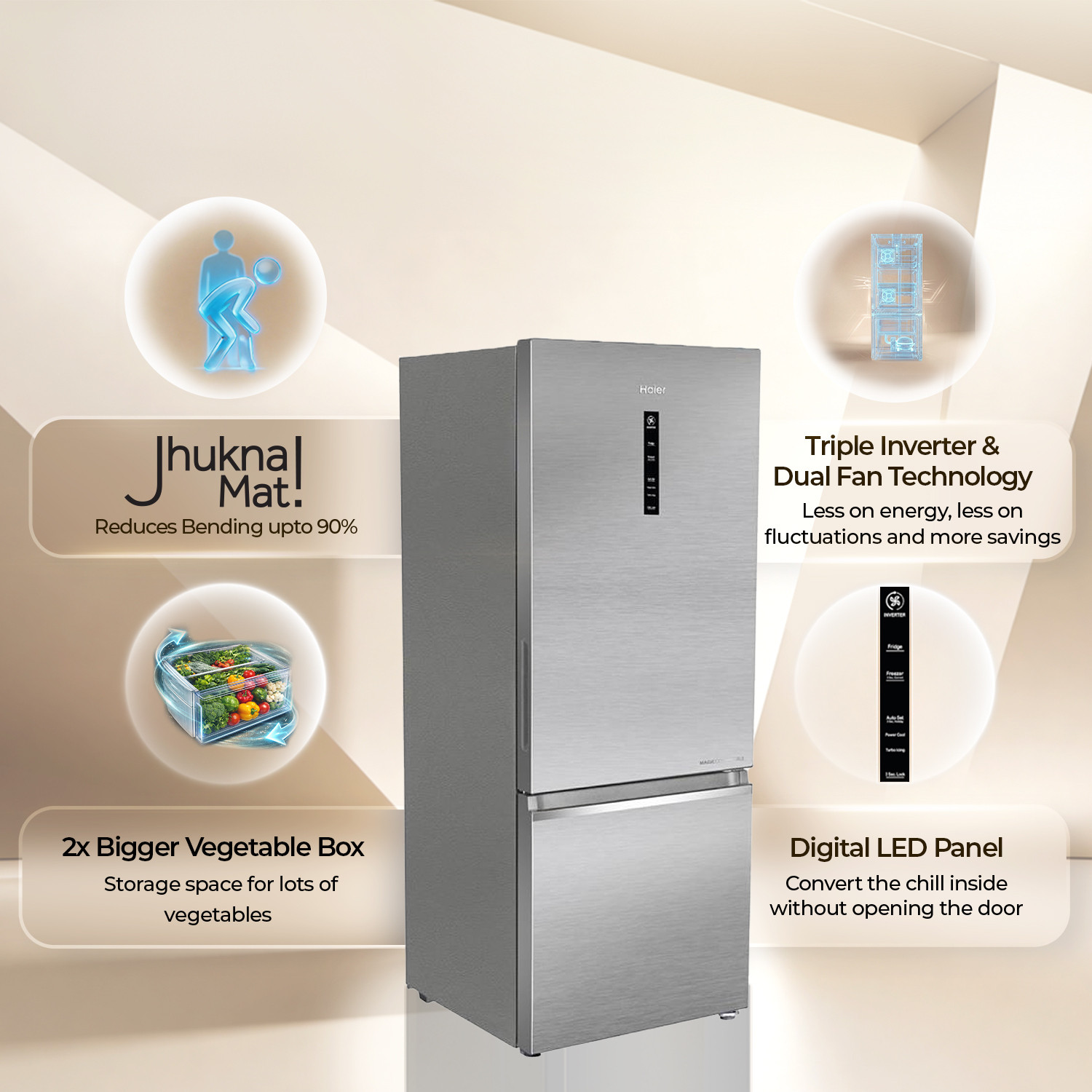Image of Haier 325 L Frost Free Double Door 2 Star Refrigerator with Triple Inverter , Bottom Mount , 14 In 1 Convertible Modes, Digital Touch Display ( 2026 Model)