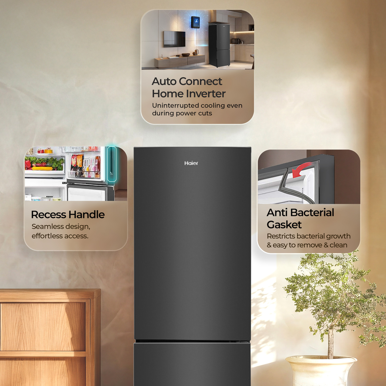 Image of Haier 237 L Frost Free Double Door 2 Star Refrigerator with Twin Inverter ,Bottom Mount,Freezer , ( 2026 Model)
