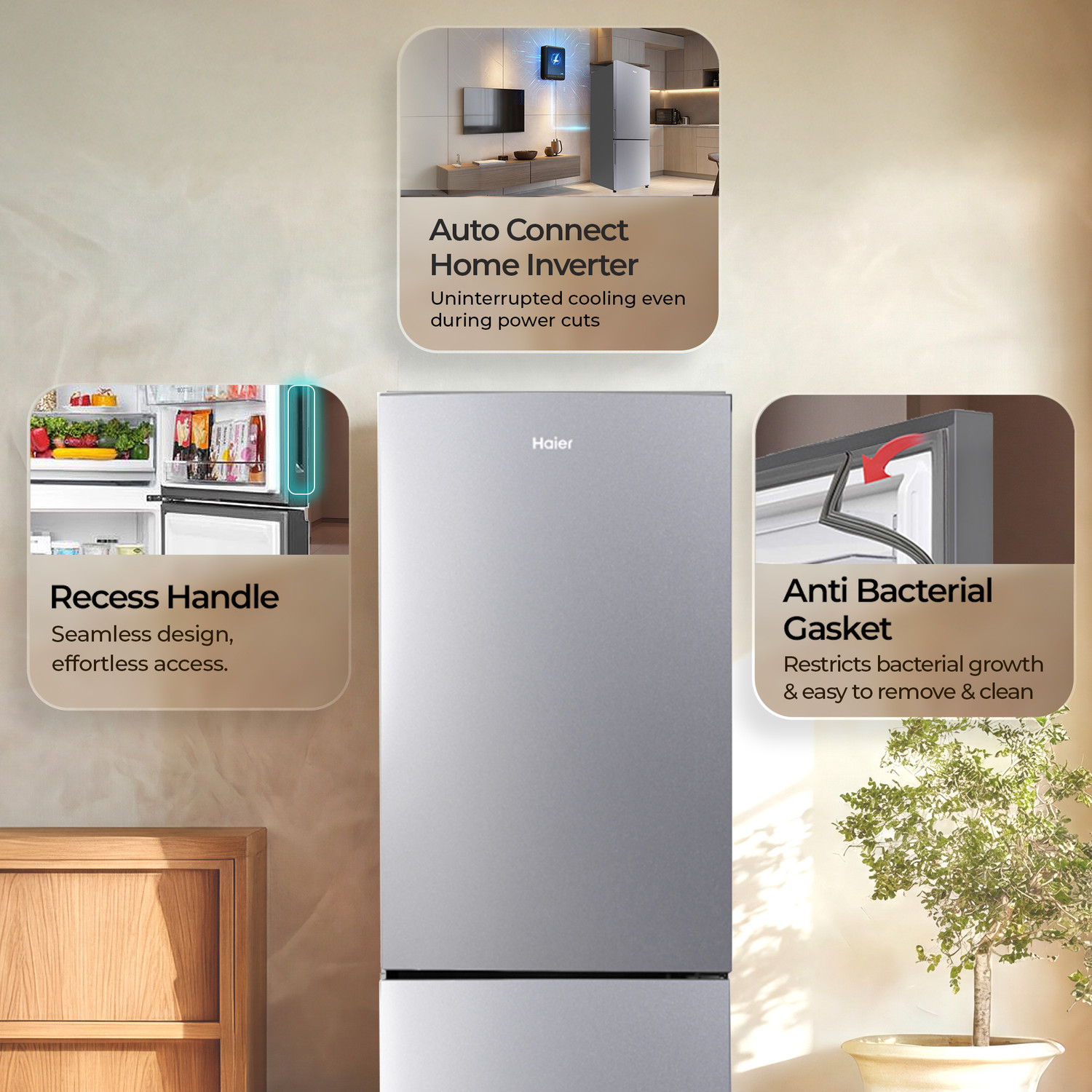 Image of Haier 237 L Frost Free Double Door 2 Star Refrigerator with Twin Inverter ,Bottom Mount,Freezer , ( 2026 Model)