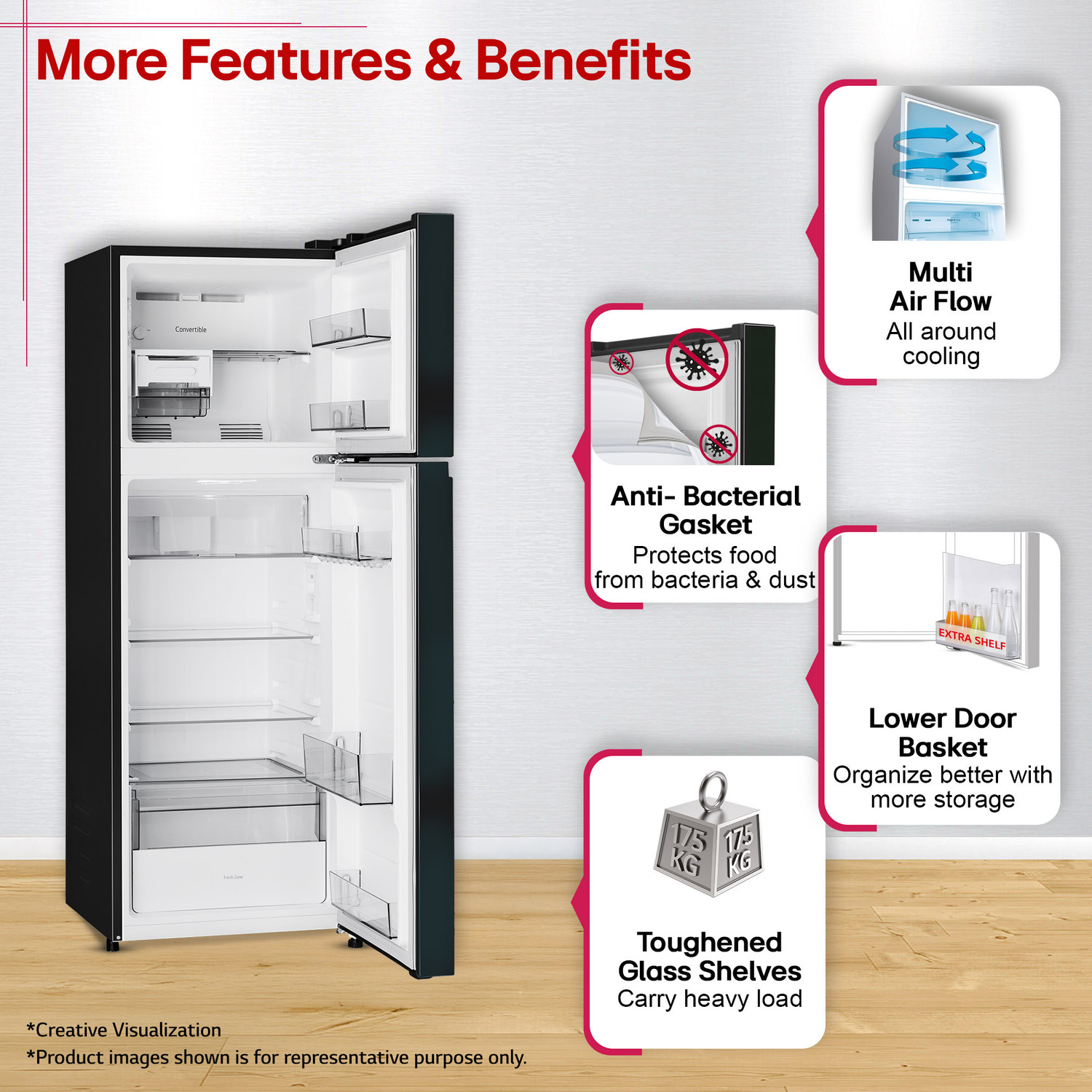 Image of LG 251 L Frost Free Double Door 2 Star Convertible Refrigerator with Convertible, Smart Mode, Multi Air Flow, Express Freeze, Deodorizer, Fresh Zone, Works Without Stabilizer, Inverter Compressor, Auto connect & 2026 Model