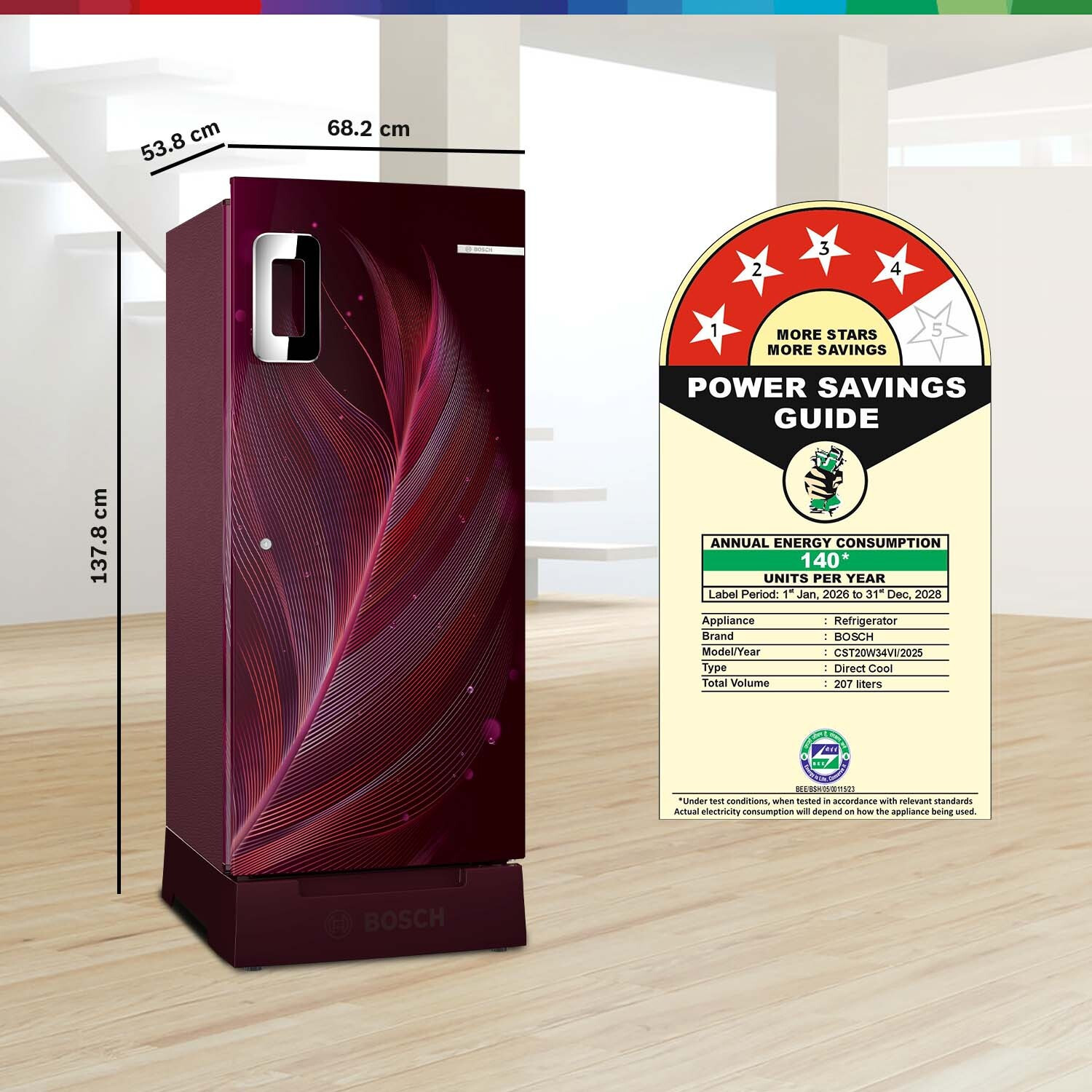 Image of BOSCH 207 L Direct Cool Single Door 5 Star Refrigerator with Base Drawer with Industry's largest vegetable box & Beverage space