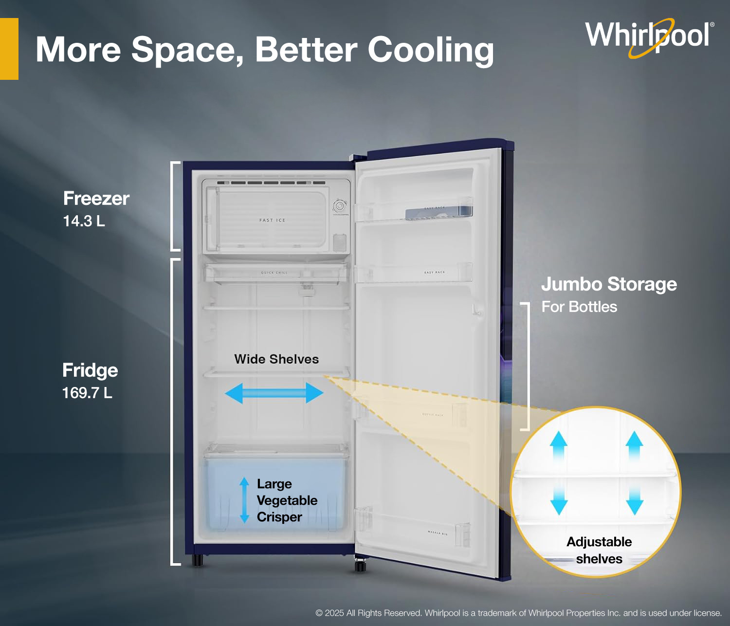Image of Whirlpool 184 L Direct Cool Single Door 3 Star Refrigerator with 3 star Refrigerator, upto 9 hour cooling retention, fridge