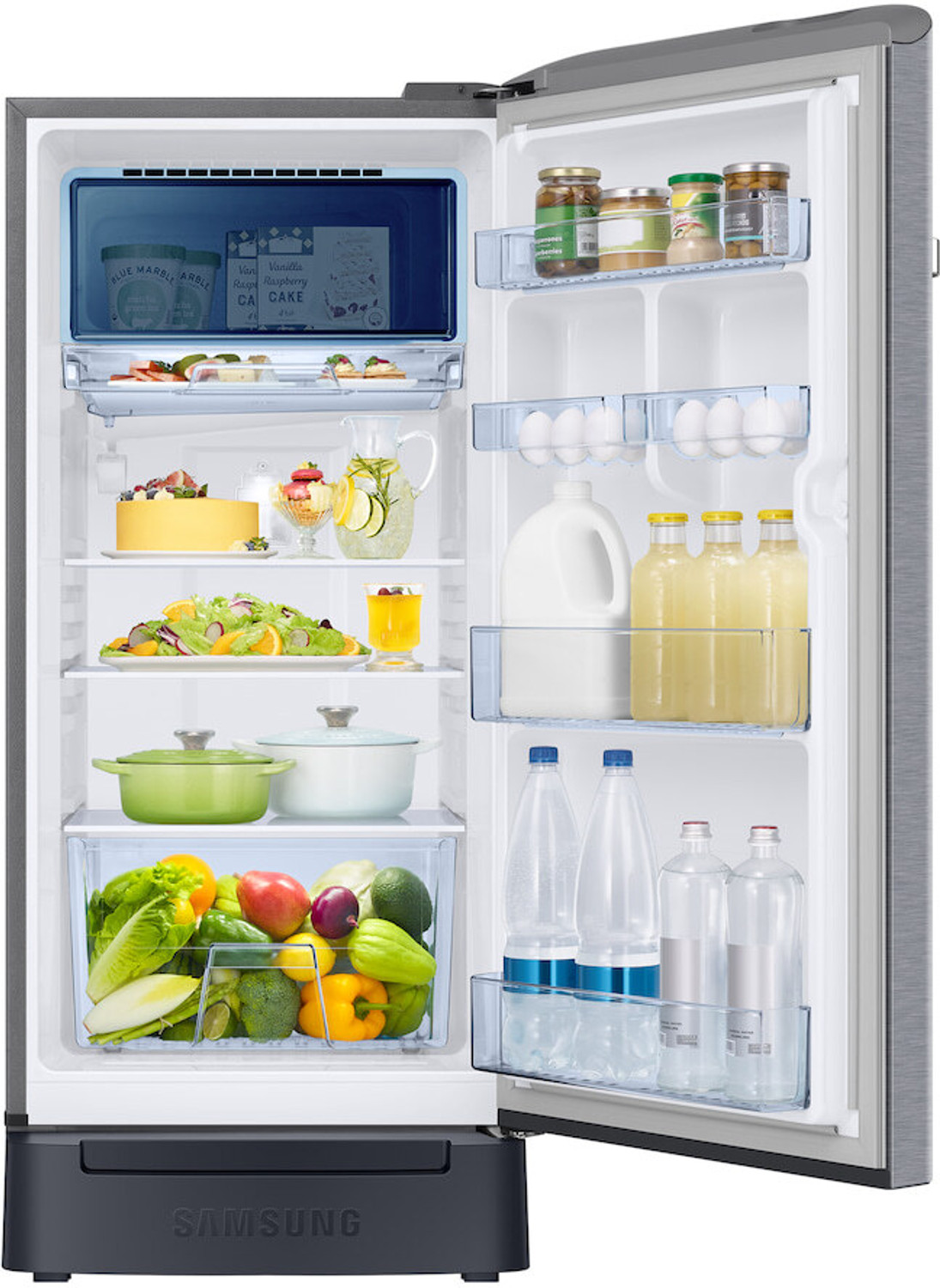 Image of Samsung 189 L Direct Cool Single Door 5 Star Refrigerator with Base Drawer (Elegant Inox Grey, RR21H2H25S8 /HL)