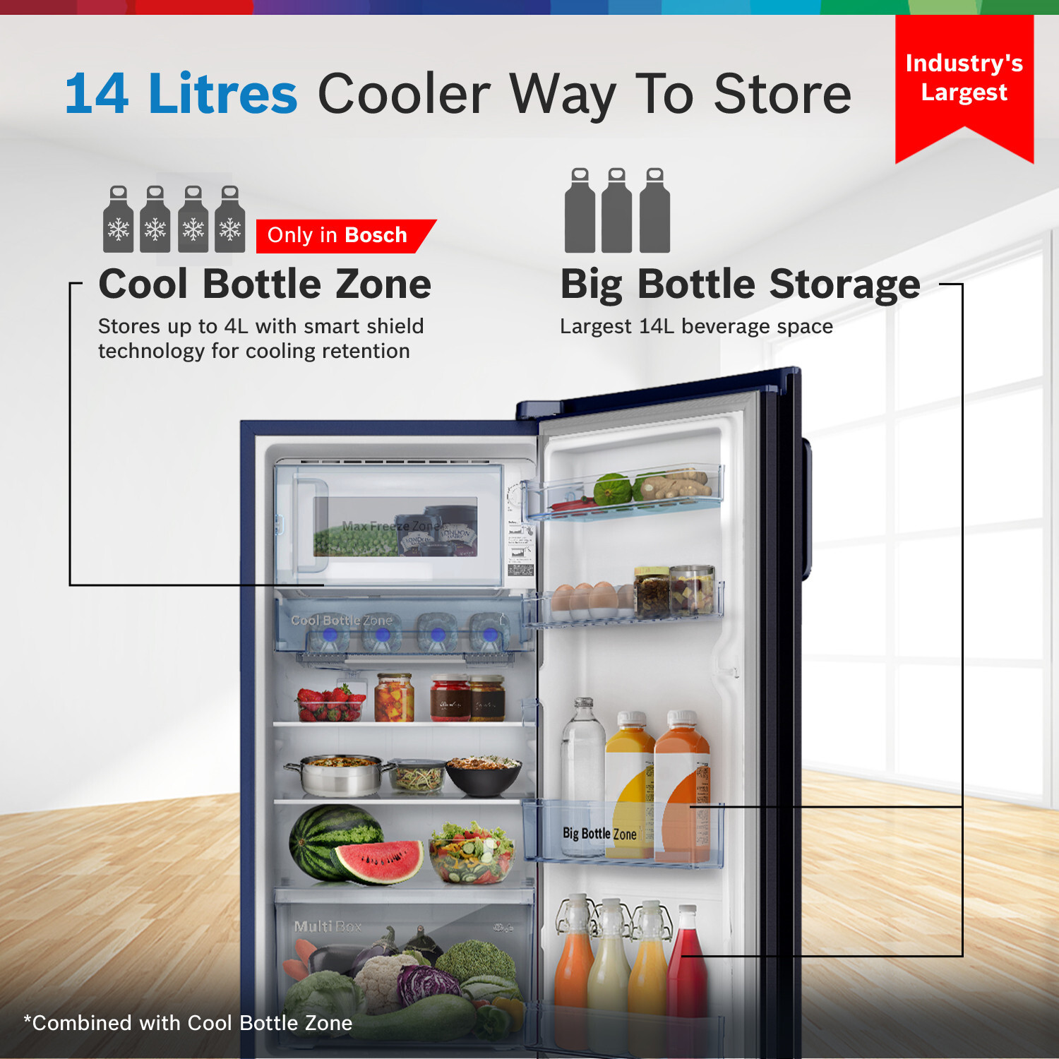 Image of BOSCH 207 L Direct Cool Single Door 4 Star Refrigerator with Industrys largest vegetable box| Industrys largest Beverage space 18 Hour Cooling Retention during powercut, 2.5x Faster Cooling, Smart inverter compressor