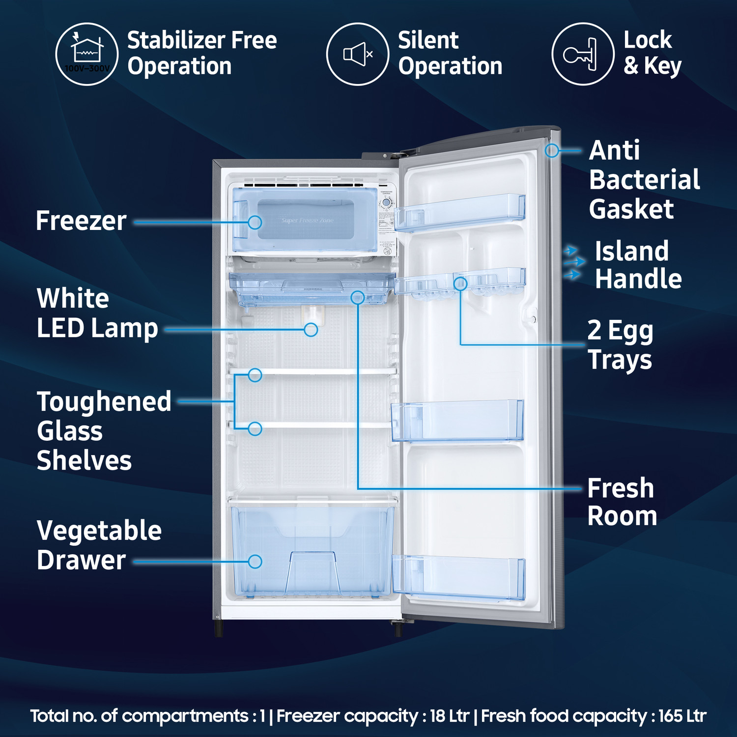 Image of Samsung 183 L Direct Cool Single Door 3 Star Refrigerator with Digital Inverter, Single Touch Defrost, 2026 Model