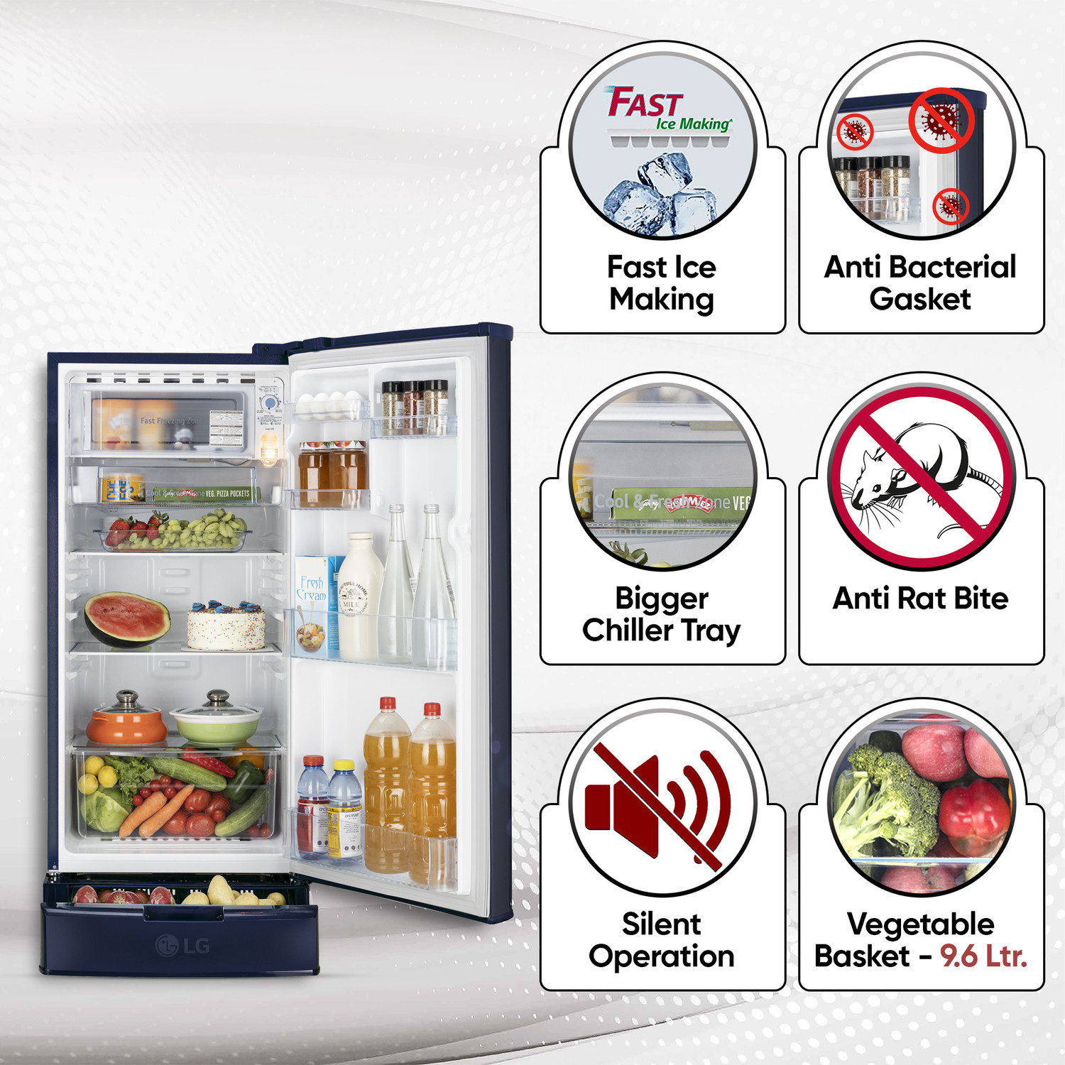 Image of LG 185 L Direct Cool Single Door 4 Star Refrigerator with Base Drawer with Smart Inverter Compressor, Auto Smart Connect, Fast Ice Making