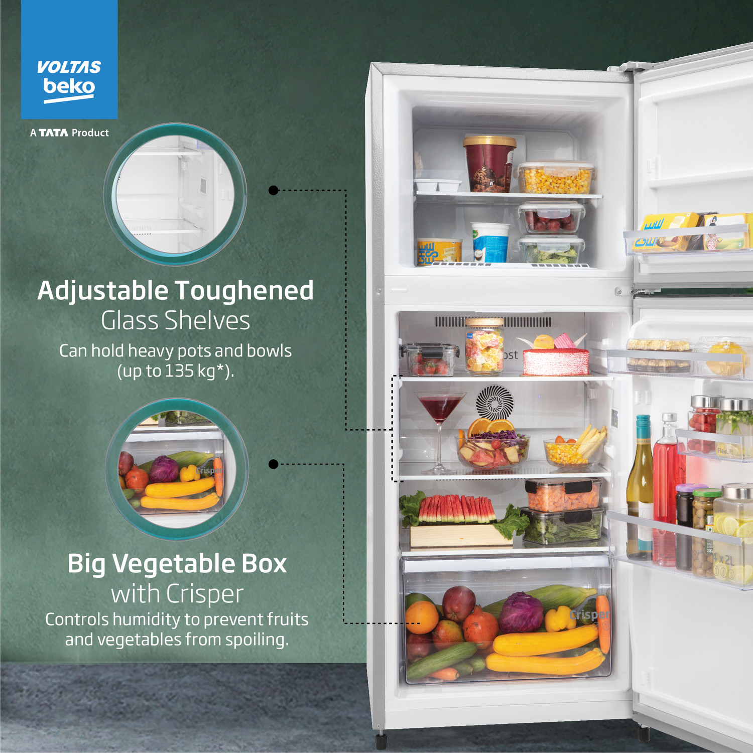 Image of Voltas Beko by A Tata Product 228 L Frost Free Double Door 3 Star Refrigerator