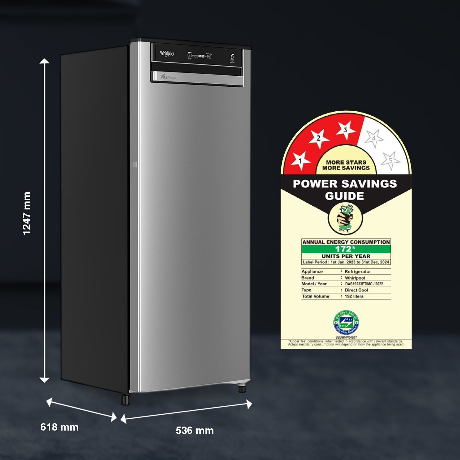 Image of Whirlpool 192 L Direct Cool Single Door 3 Star Refrigerator with Auto Defrost