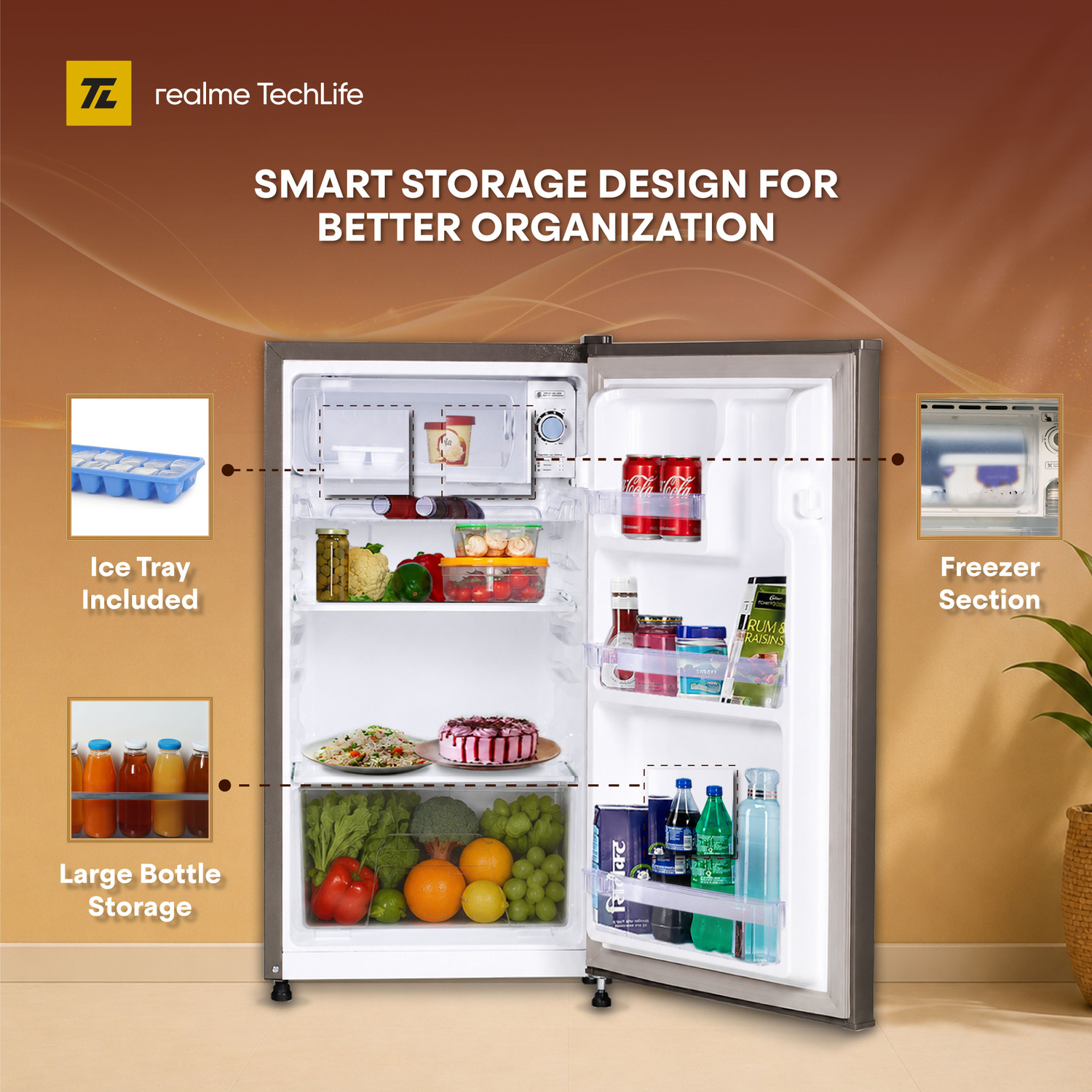 Image of realme TechLife 100 L Direct Cool Single Door 1 Star Refrigerator