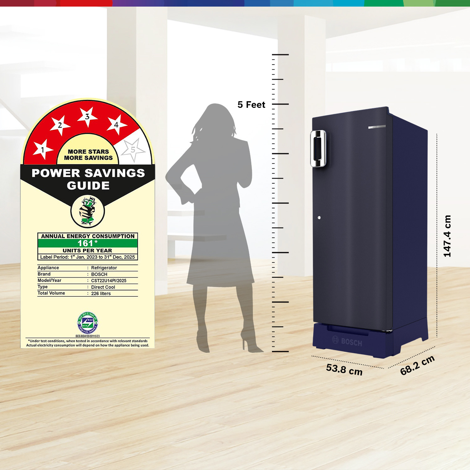 Image of BOSCH 226 L Direct Cool Single Door 4 Star Refrigerator with Base Drawer with Industrys largest vegetable box 18 Hour Cooling Retention during powercut, 2.5x Faster Cooling, Smart inverter compressor