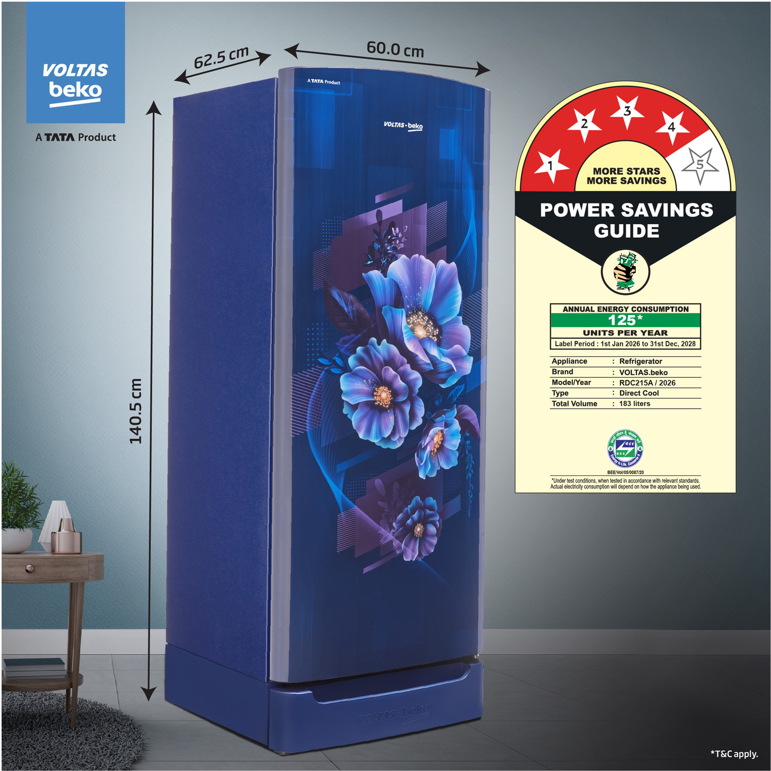 Image of Voltas Beko 183 L Direct Cool Single Door 4 Star Refrigerator with Base Drawer