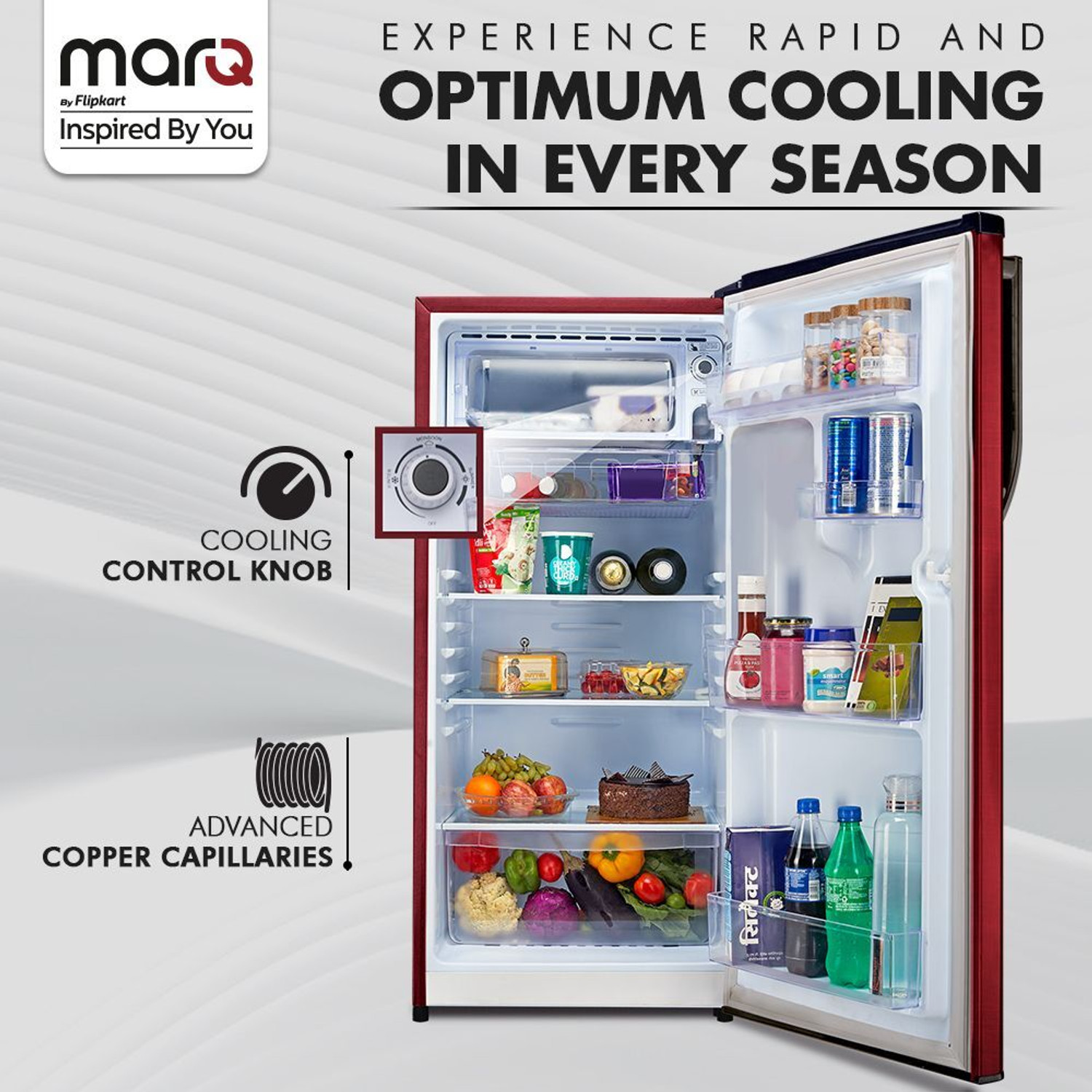 Image of MarQ by Flipkart 183 L Direct Cool Single Door 2 Star Refrigerator with Aroma Lock Technology & Toughened Glass Shelves