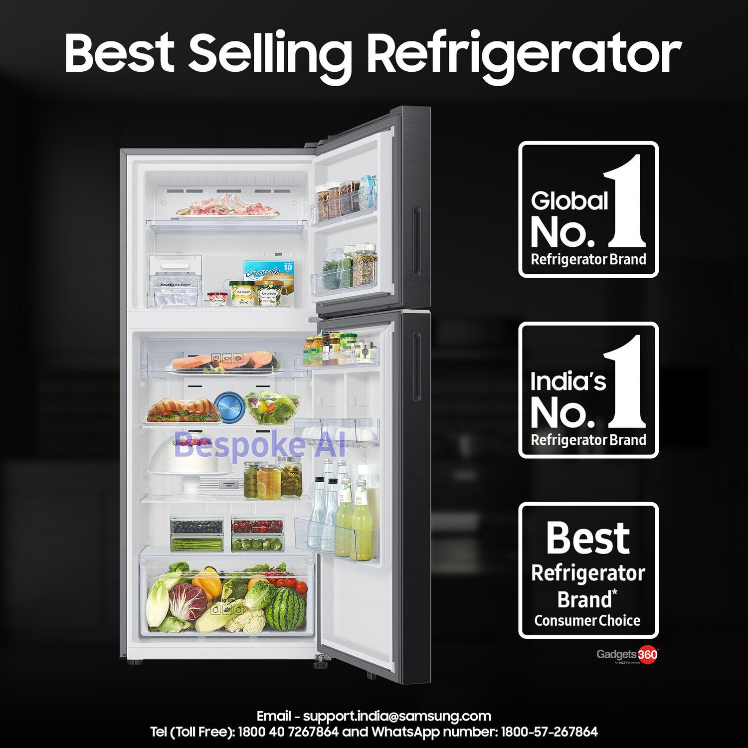 Image of Samsung 396 L Frost Free Double Door 3 Star Convertible Refrigerator with 5-in-1, Digital Inverter, WiFi Enabled Bespoke AI