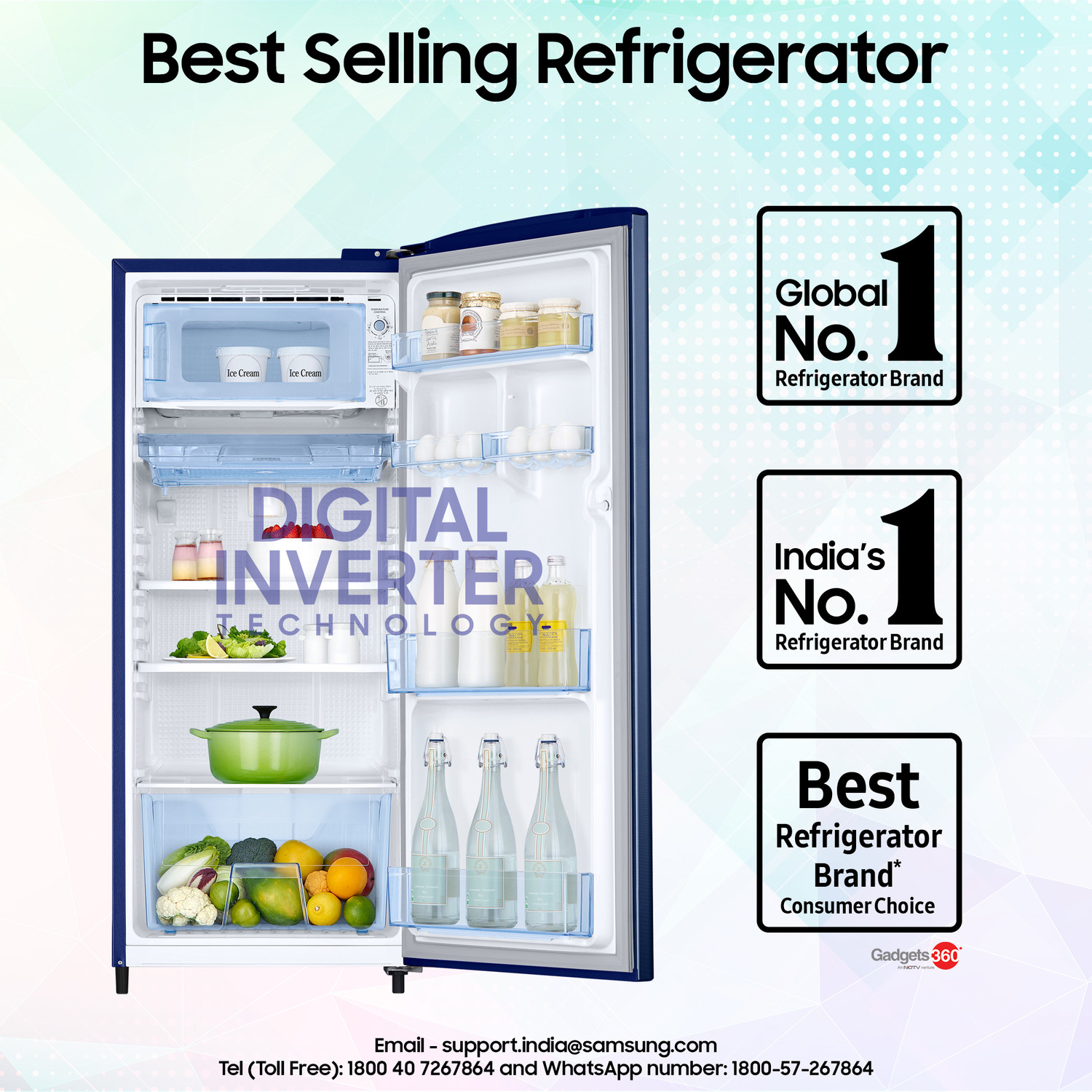 Image of Samsung 183 L Direct Cool Single Door 3 Star Refrigerator with Digital Inverter, Single Touch Defrost, 2026 Model
