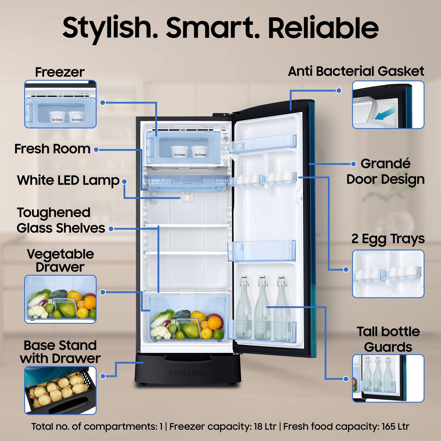 Samsung 183L Direct Cool Single Door 4 Star Refrigerator - Image 5