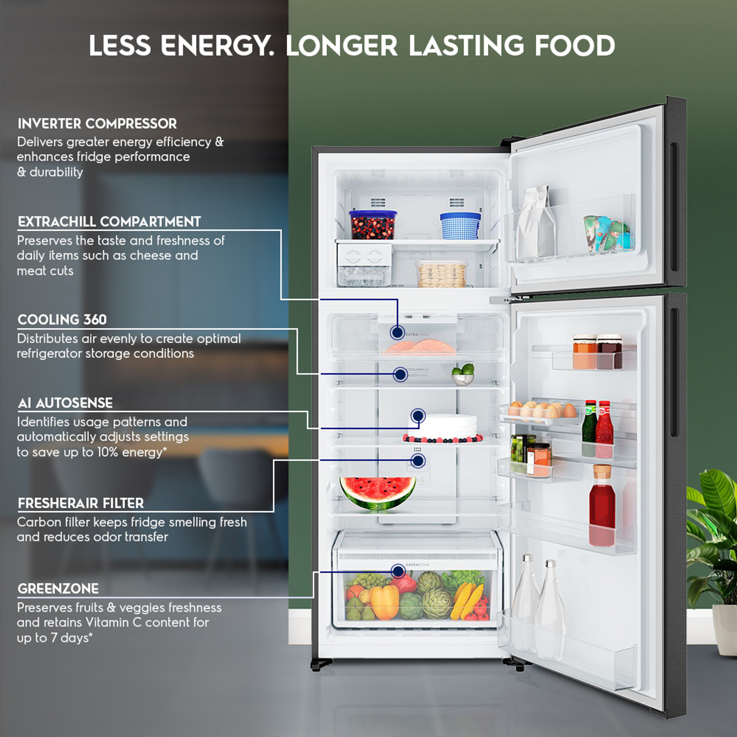 Image of Electrolux 431 L Frost Free Double Door 1 Star Refrigerator with �Inverter Refrigerator with AI AutoSense, GreenZone Technology, UltimateTaste 700�