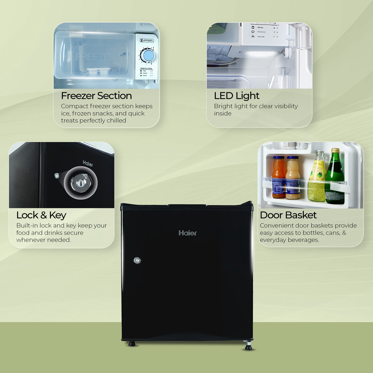 Image of Haier 50 L Direct Cool Single Door 2 Star Refrigerator with Chiller Freezer Box, LED Light for Clear View, Lock & Key and Easy Clean Back (2026 Model)