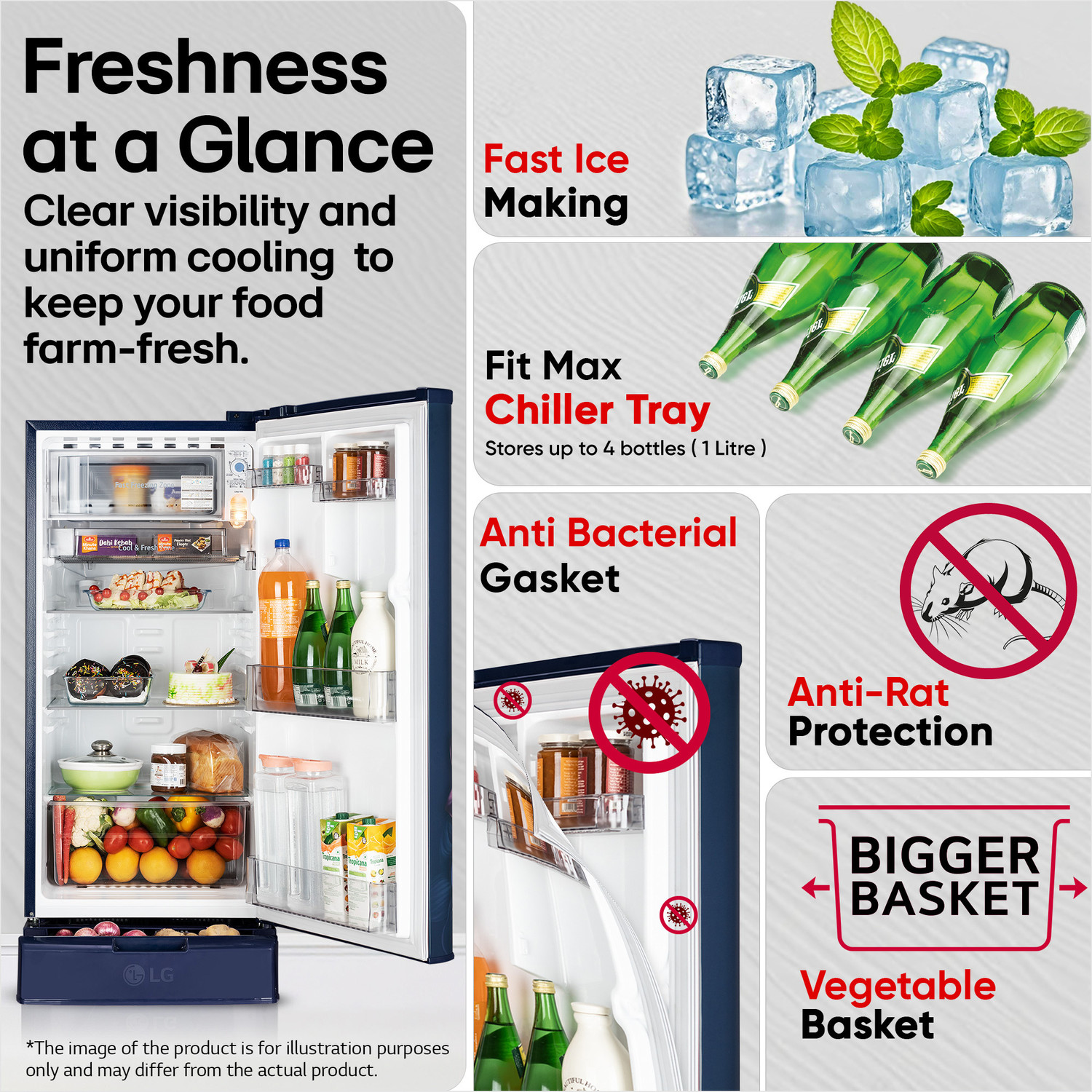 Image of LG 185 L Direct Cool Single Door 2 Star Refrigerator with Base Drawer
