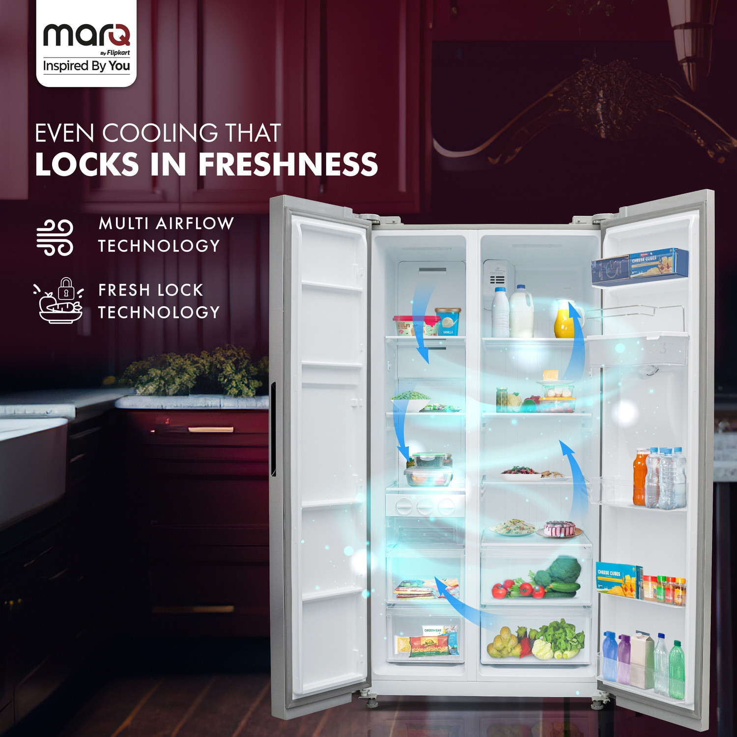 Image of MarQ by Flipkart 584 L Frost Free Side by Side Refrigerator with Water Dispenser, Fresh Lock and Multi Airflow Technology