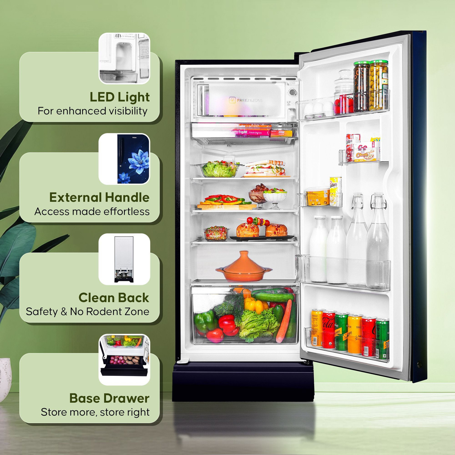Image of Haier 190 L Direct Cool Single Door 4 Star Refrigerator with Base Drawer with Large Storage Space1 Hour Icing Technology