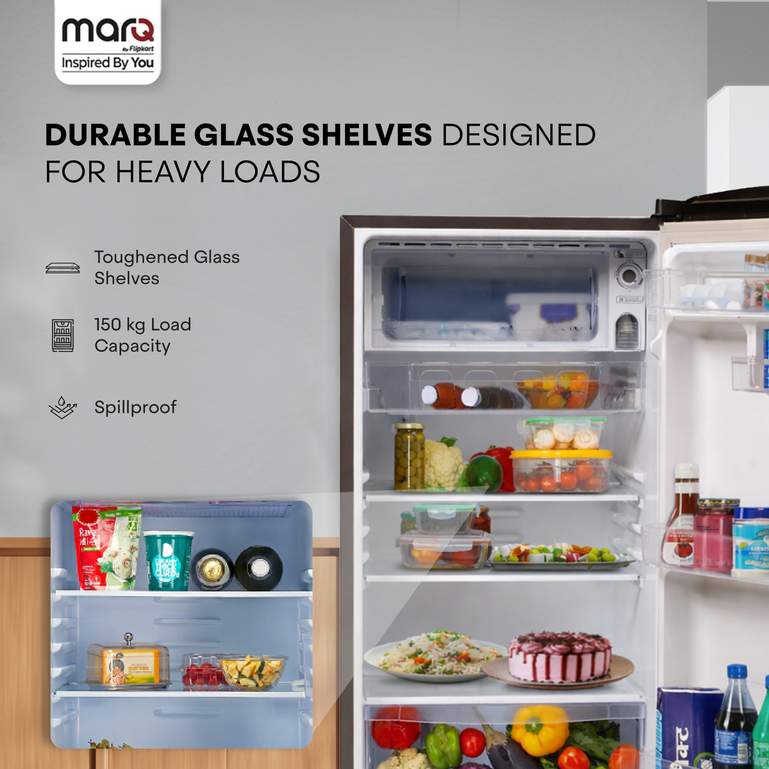 Image of MarQ by Flipkart 183 L Direct Cool Single Door 2 Star Refrigerator with Toughened Glass Shelves and Large Vegetable Basket