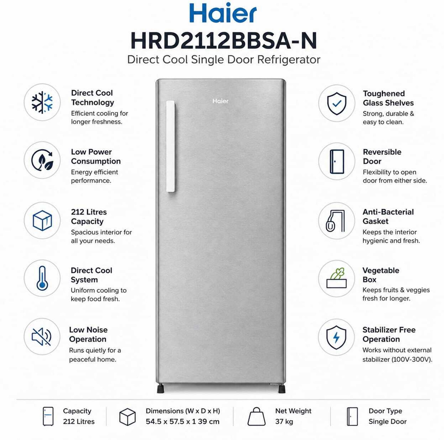 Image of Haier 190 L Direct Cool Single Door 2 Star Refrigerator with Base Drawer